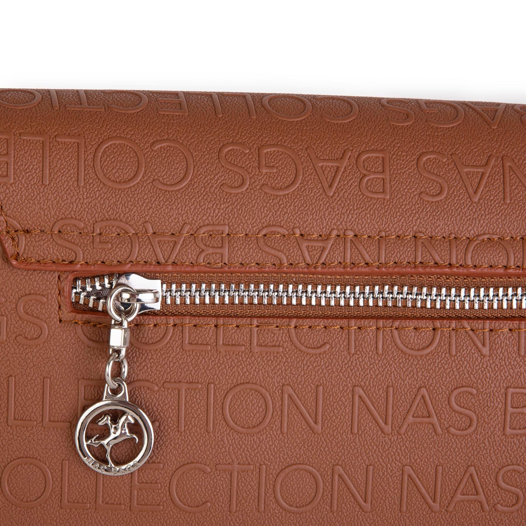 Nas Bag Kadın Postacı Çantası Çift Askılı Taba Gofraj  (22x16x5 cm)