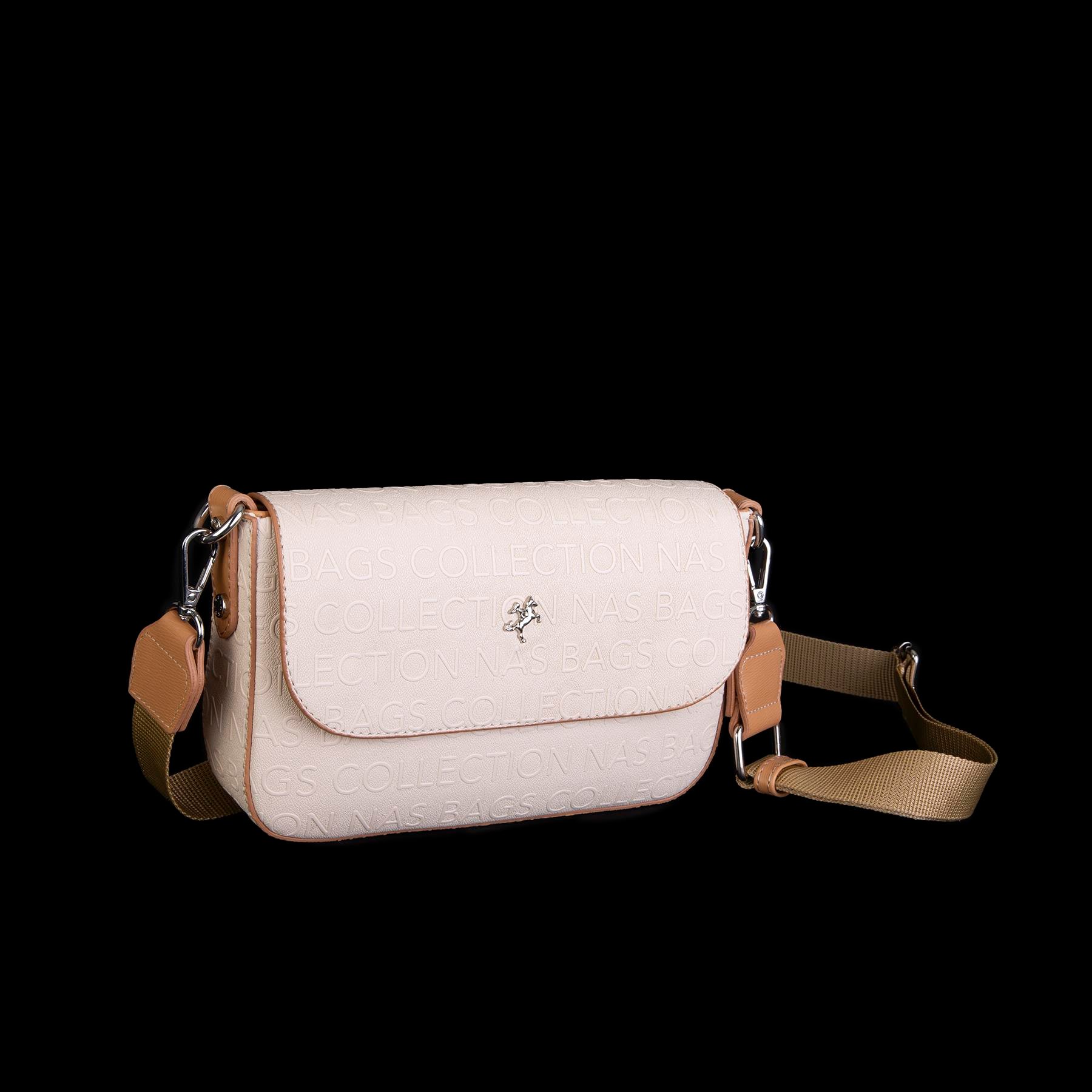 Nas Bag Kadın Postacı Çantası Çift Askılı Krem Camel  Gofraj  (22x16x5 cm)