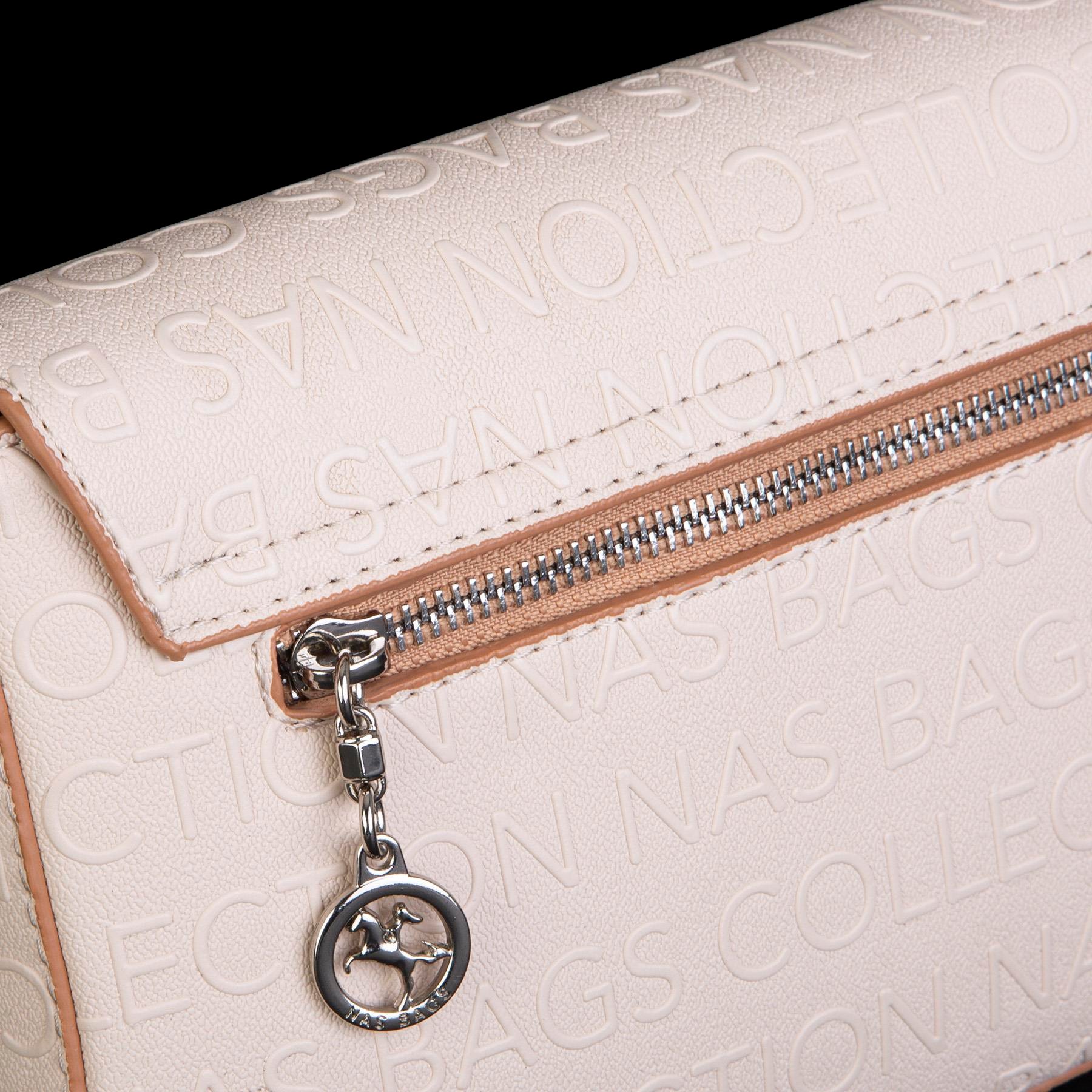 Nas Bag Kadın Postacı Çantası Çift Askılı Krem Camel  Gofraj  (22x16x5 cm)