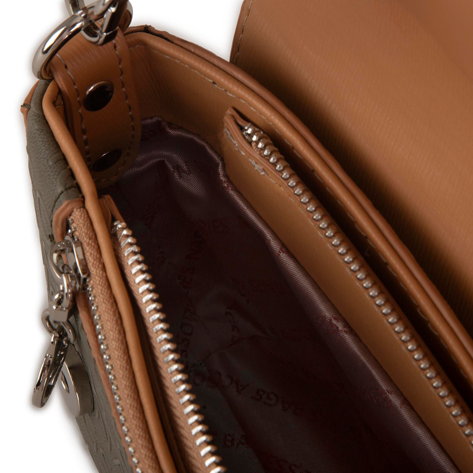 Nas Bag Kadın Postacı Çantası Çift Askılı Yeşil Camel Gofraj (22x16x5 cm)