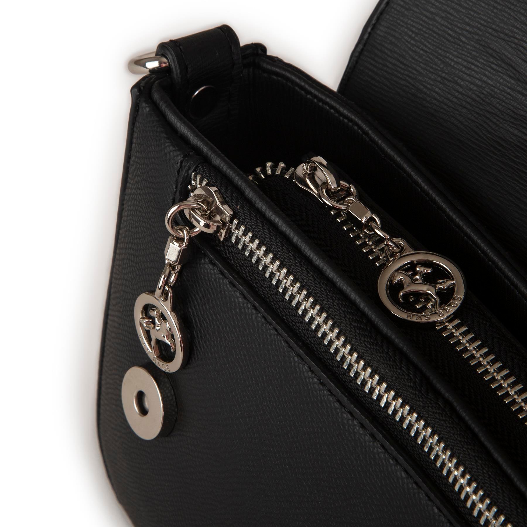 Nas Bag Kadın Postacı Çantası Çift Askılı Siyah Açelya (22x16x5 cm)