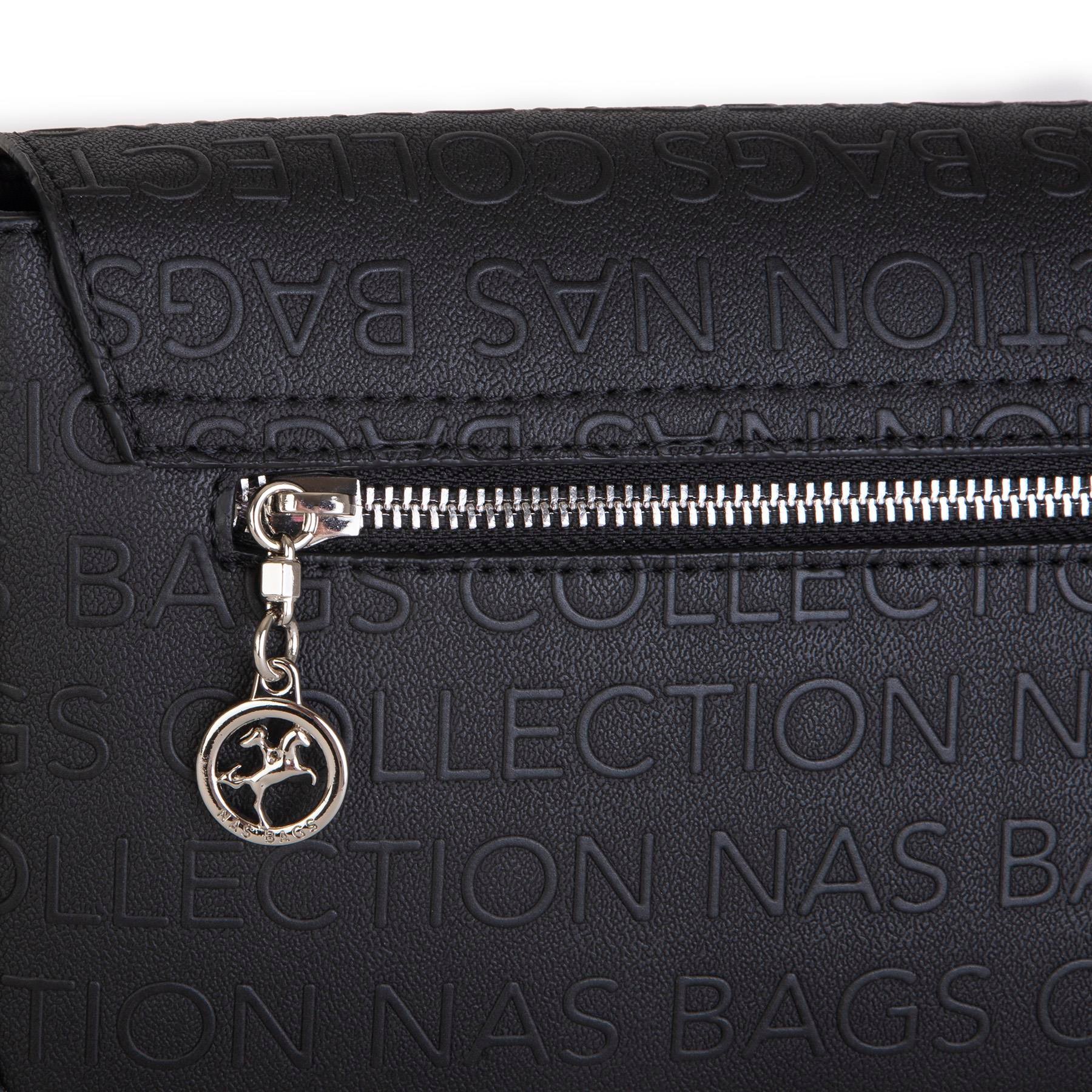 Nas Bag Kadın Postacı Çantası Çift Askılı Siyah Gofraj (22x16x5 cm)
