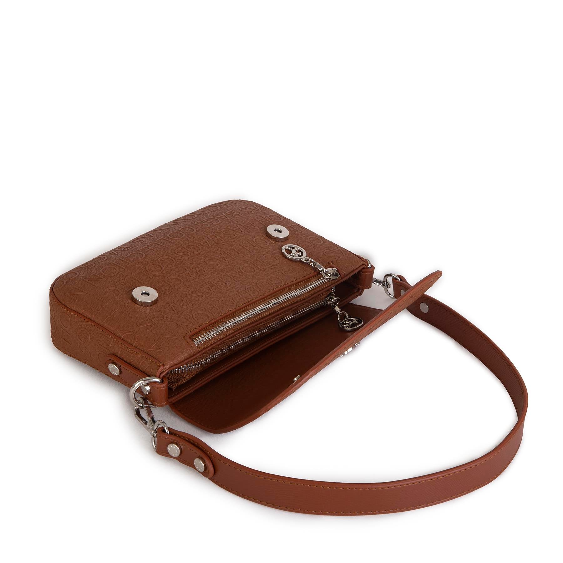 Nas Bag Kadın Postacı Çantası Çift Askılı Taba Gofraj  (22x16x5 cm)