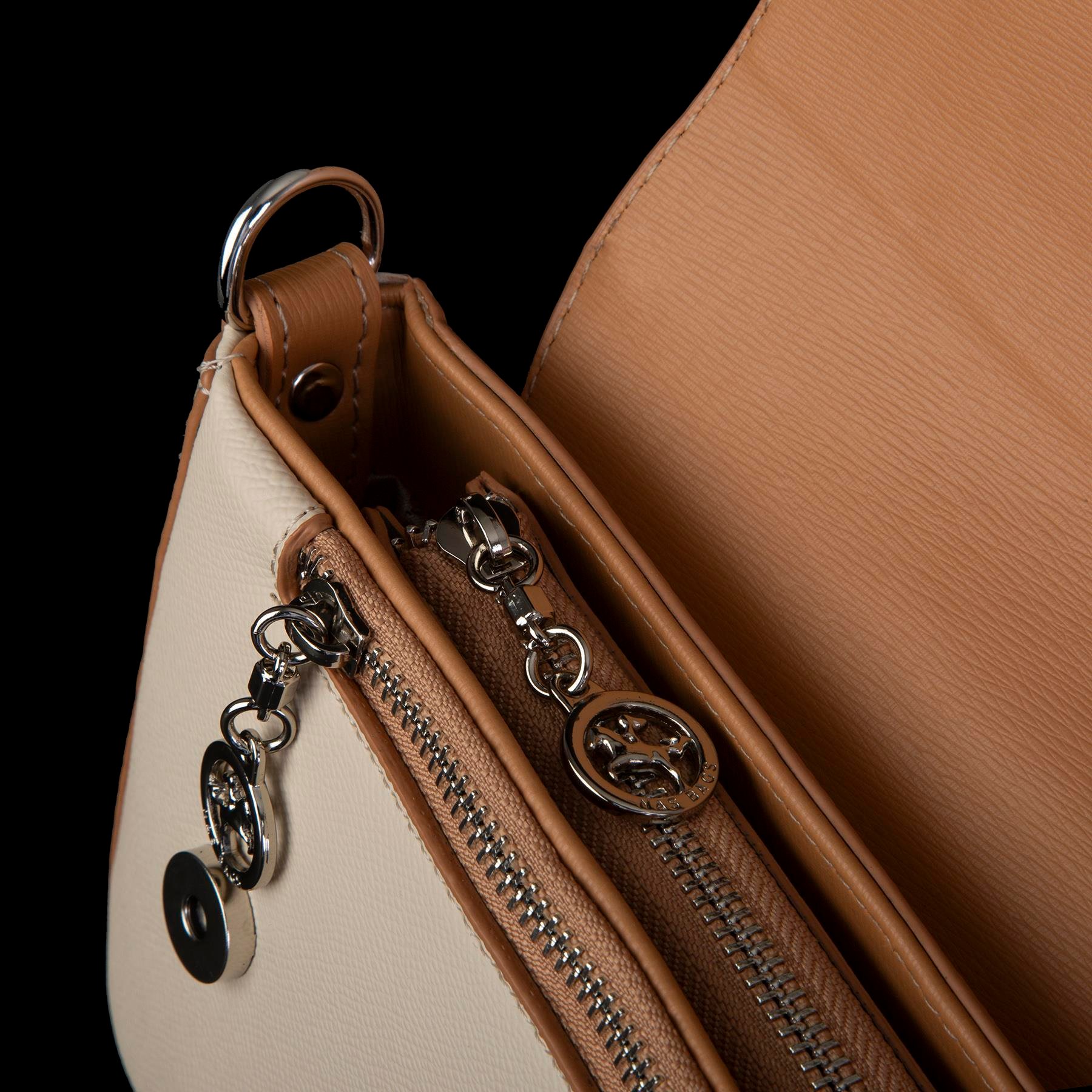 Nas Bag Kadın Postacı Çantası Çift Askılı Krem Camel  Açelya  (22x16x5 cm)