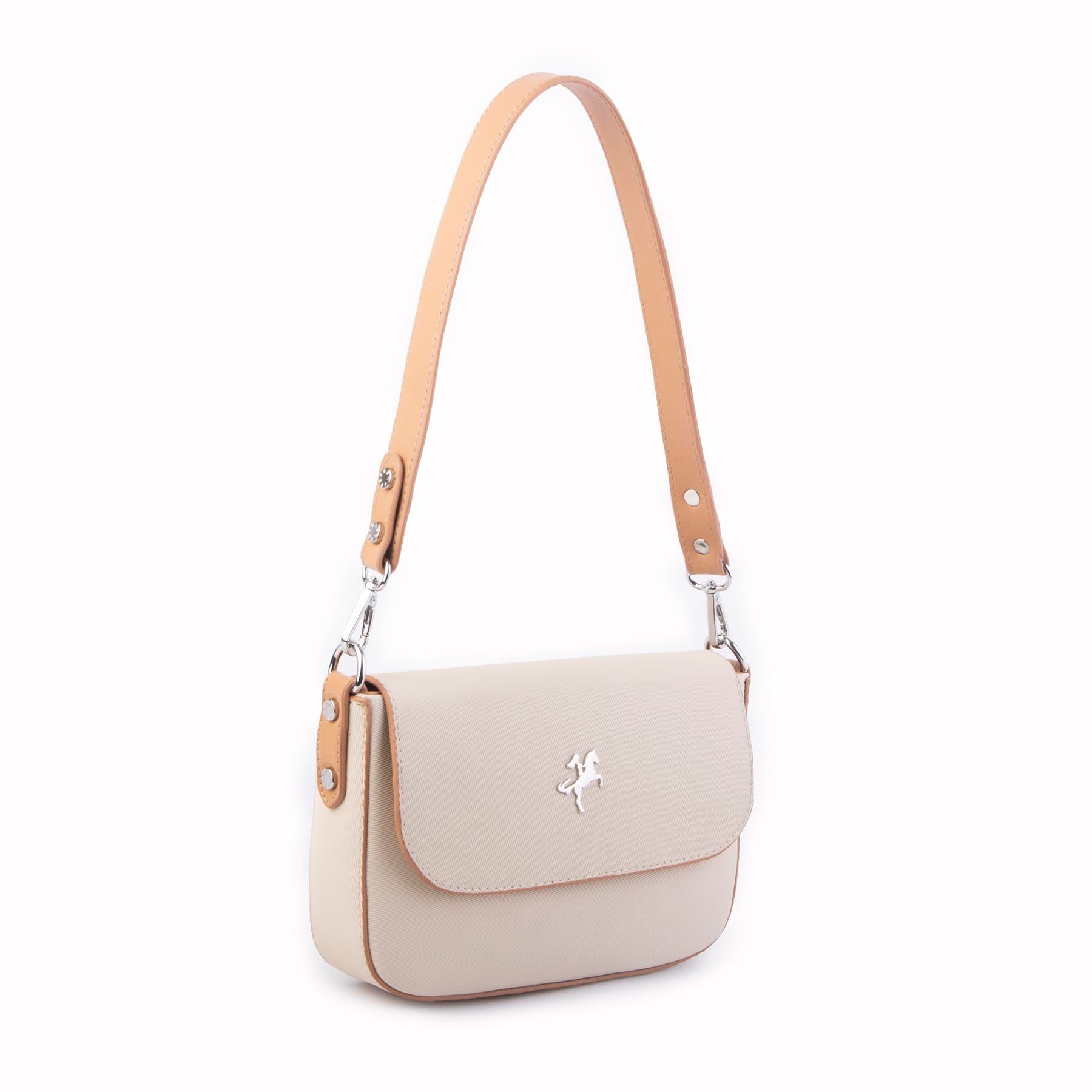 Nas Bag Kadın Postacı Çantası Çift Askılı Krem Camel Karaca  (22x16x5 cm)