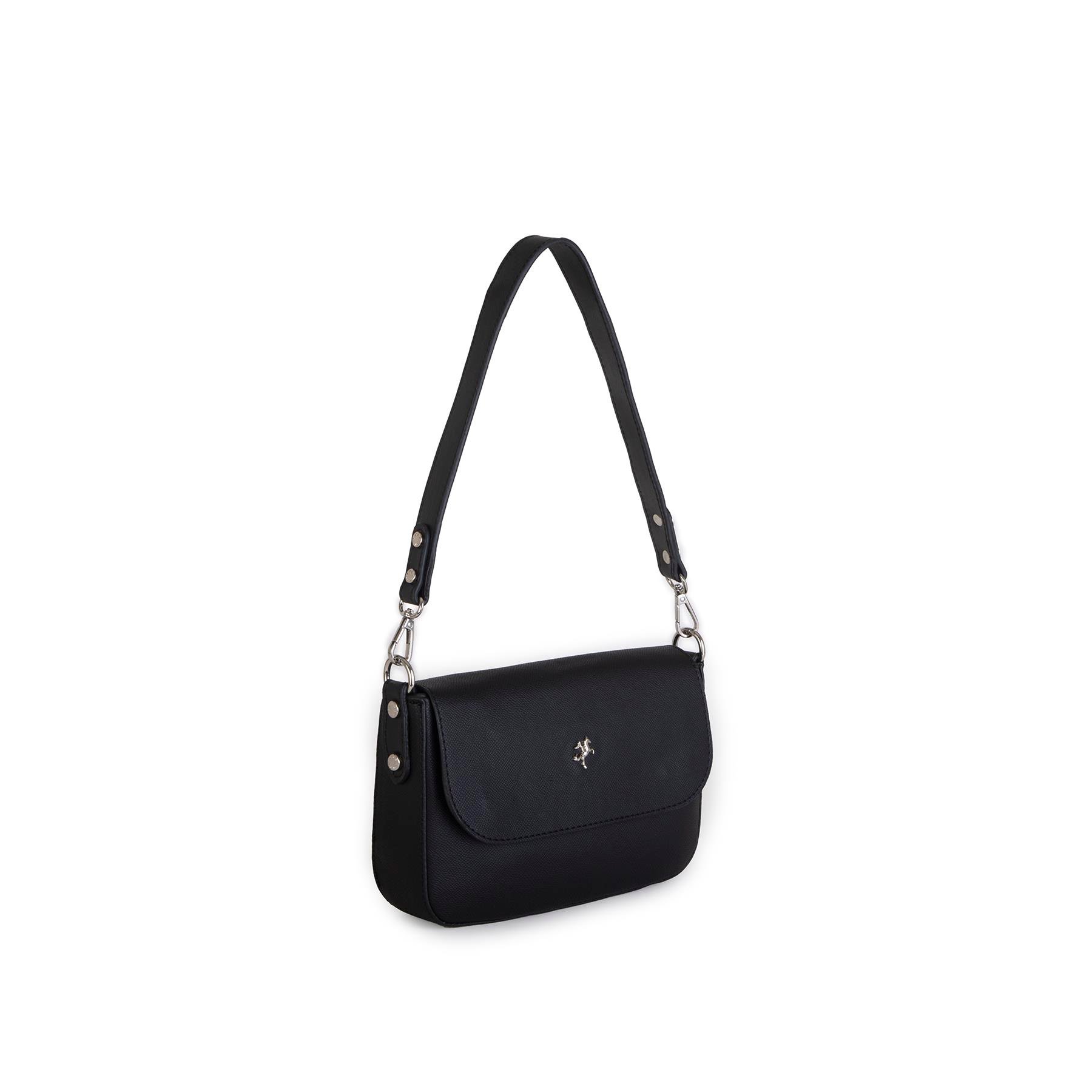 Nas Bag Kadın Postacı Çantası Çift Askılı Siyah Açelya (22x16x5 cm)