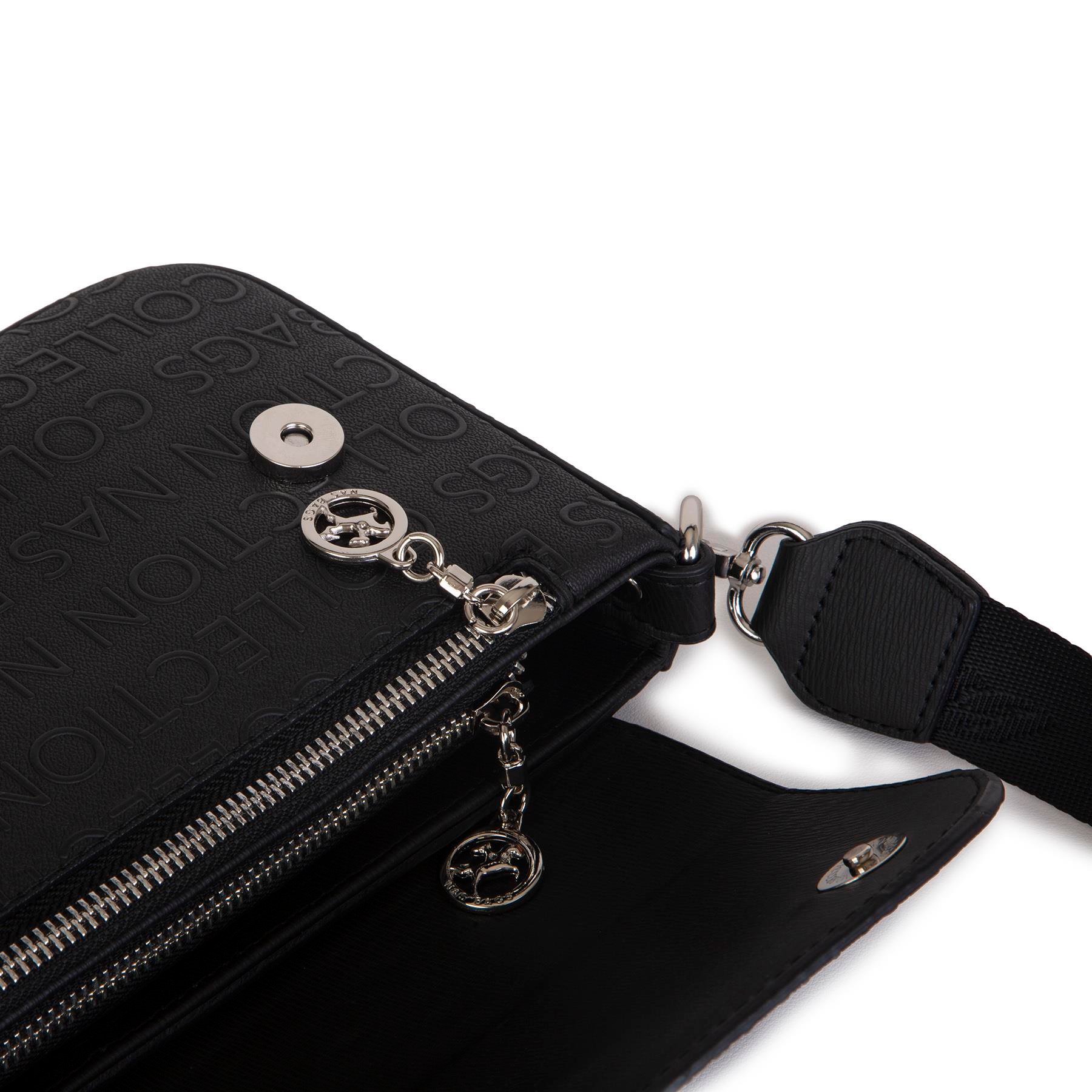 Nas Bag Kadın Postacı Çantası Çift Askılı Siyah Gofraj (22x16x5 cm)