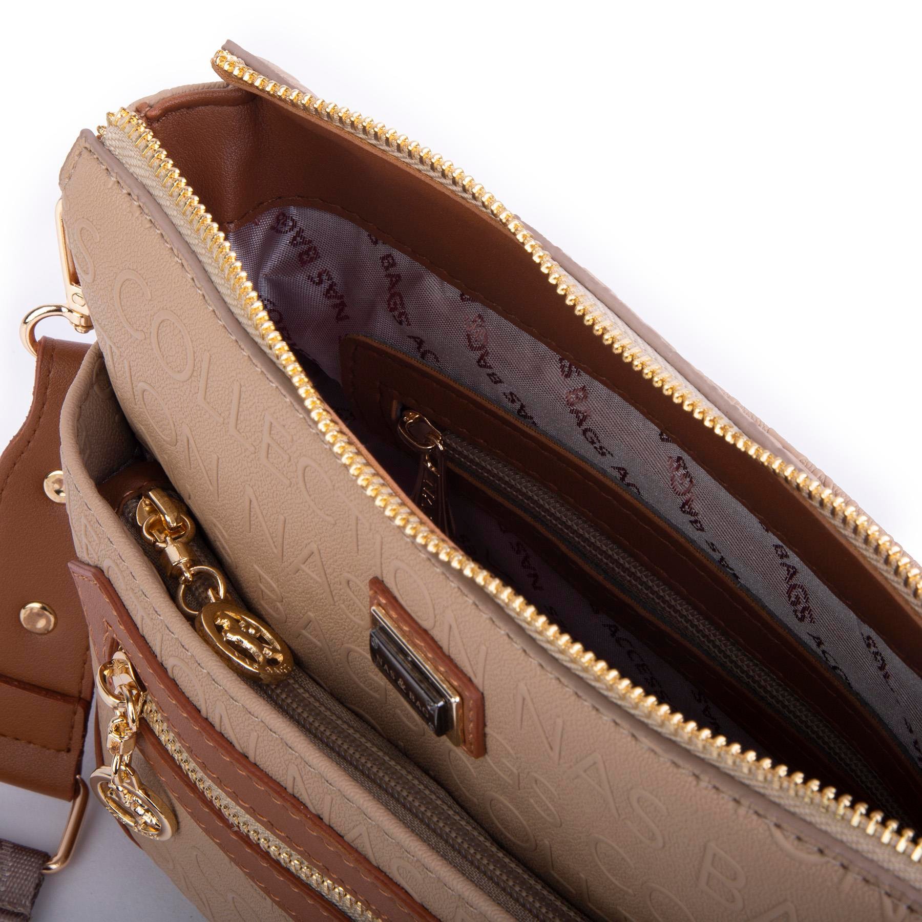 Nas Bag Kadın Postacı Çapraz Çanta Vizon Taba Gofraj