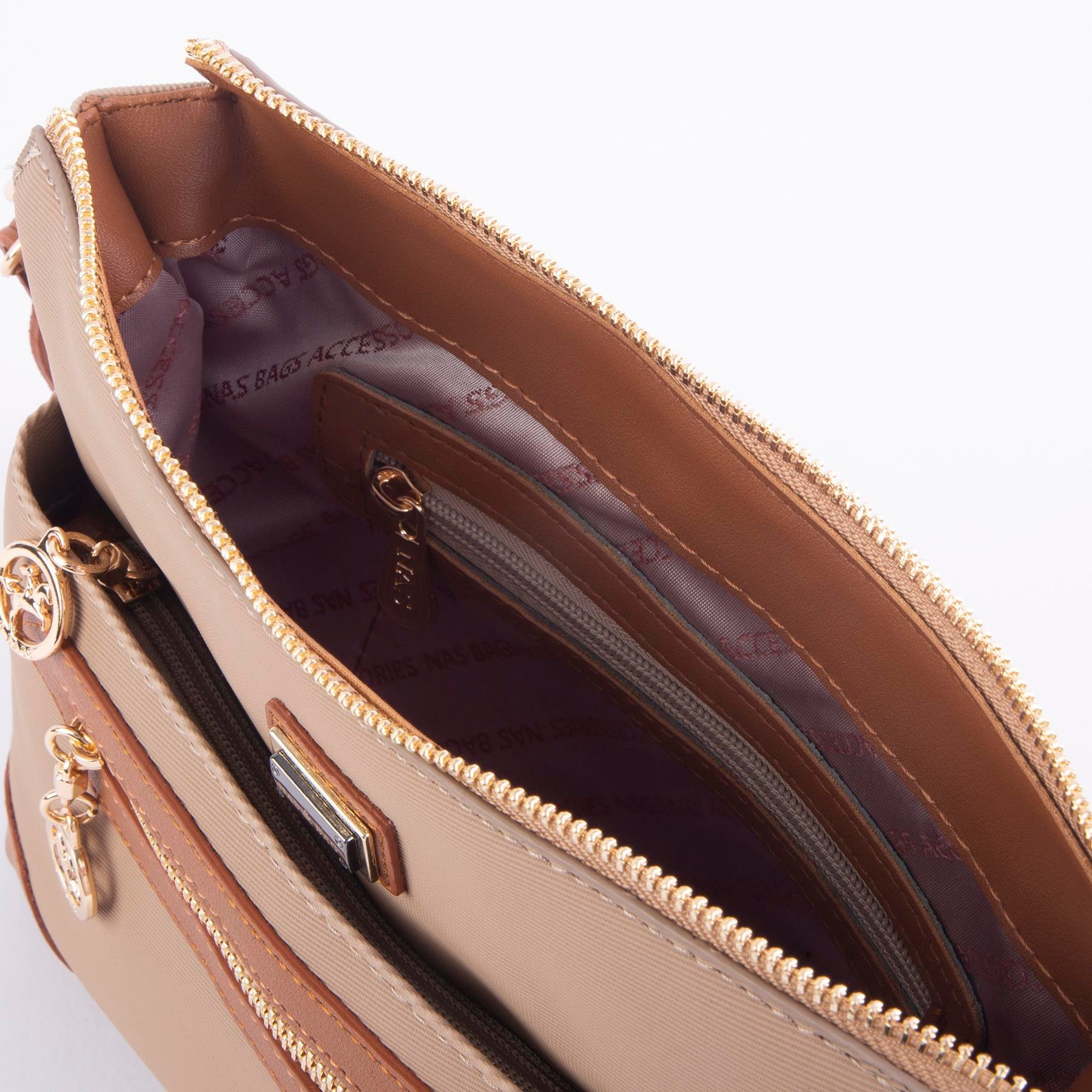 Nas Bag Kadın Postacı Çapraz Çanta Vizon Taba Karaca (en 25 cm ;boy 22 cm )