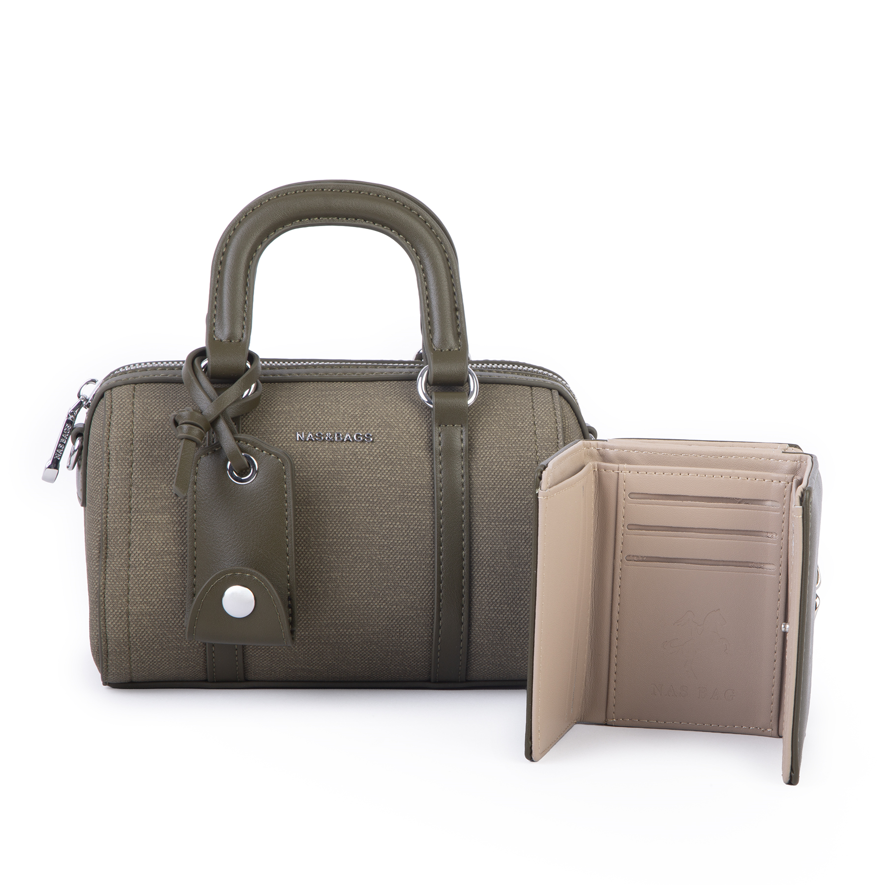 Nas Bag Kadın Premium Mini 2li set El Omuz ve Çapraz Çanta ile Cüzdan Seti Yeşil