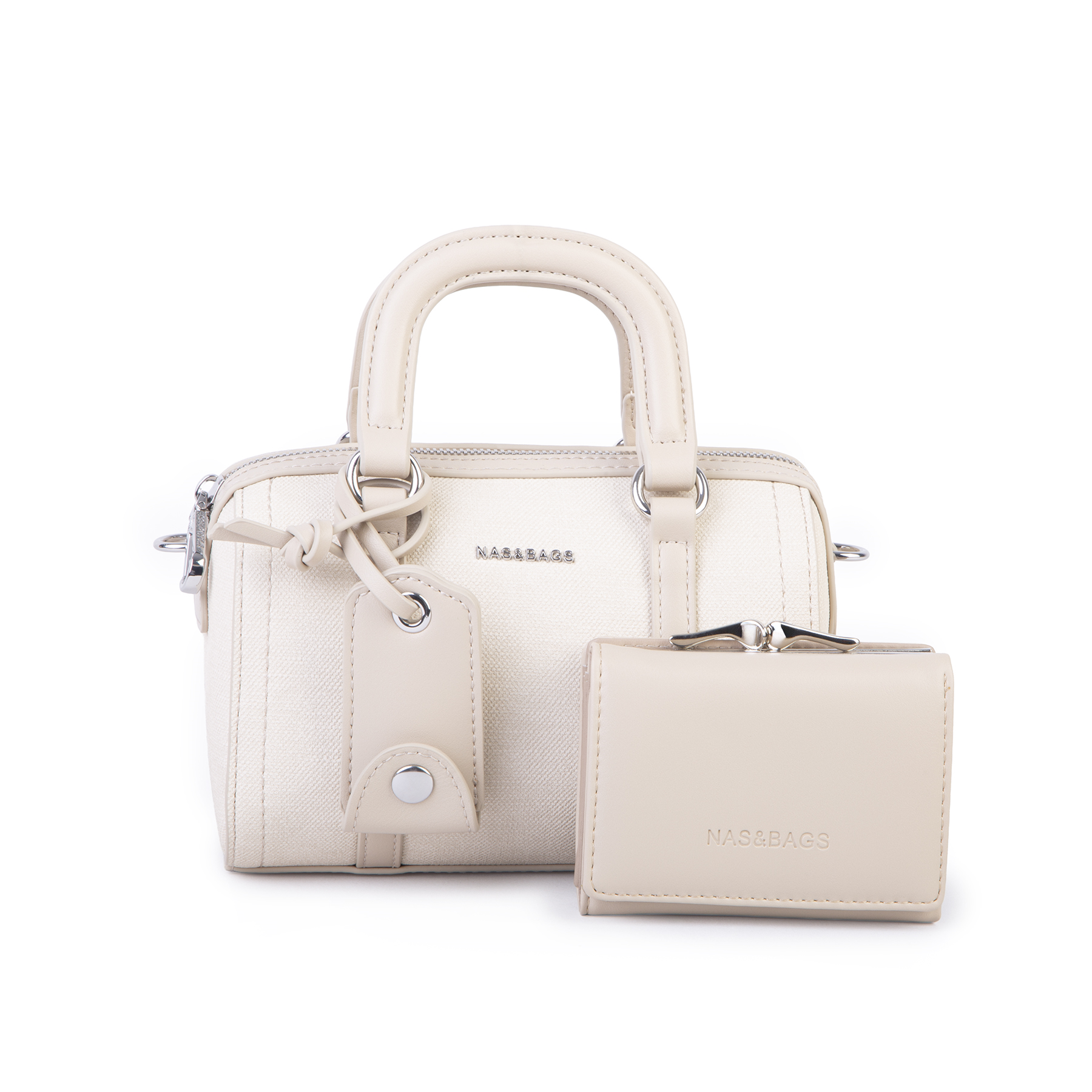 Nas Bag Kadın Premium Mini 2li set El Omuz ve Çapraz Çanta ile Cüzdan Seti Krem