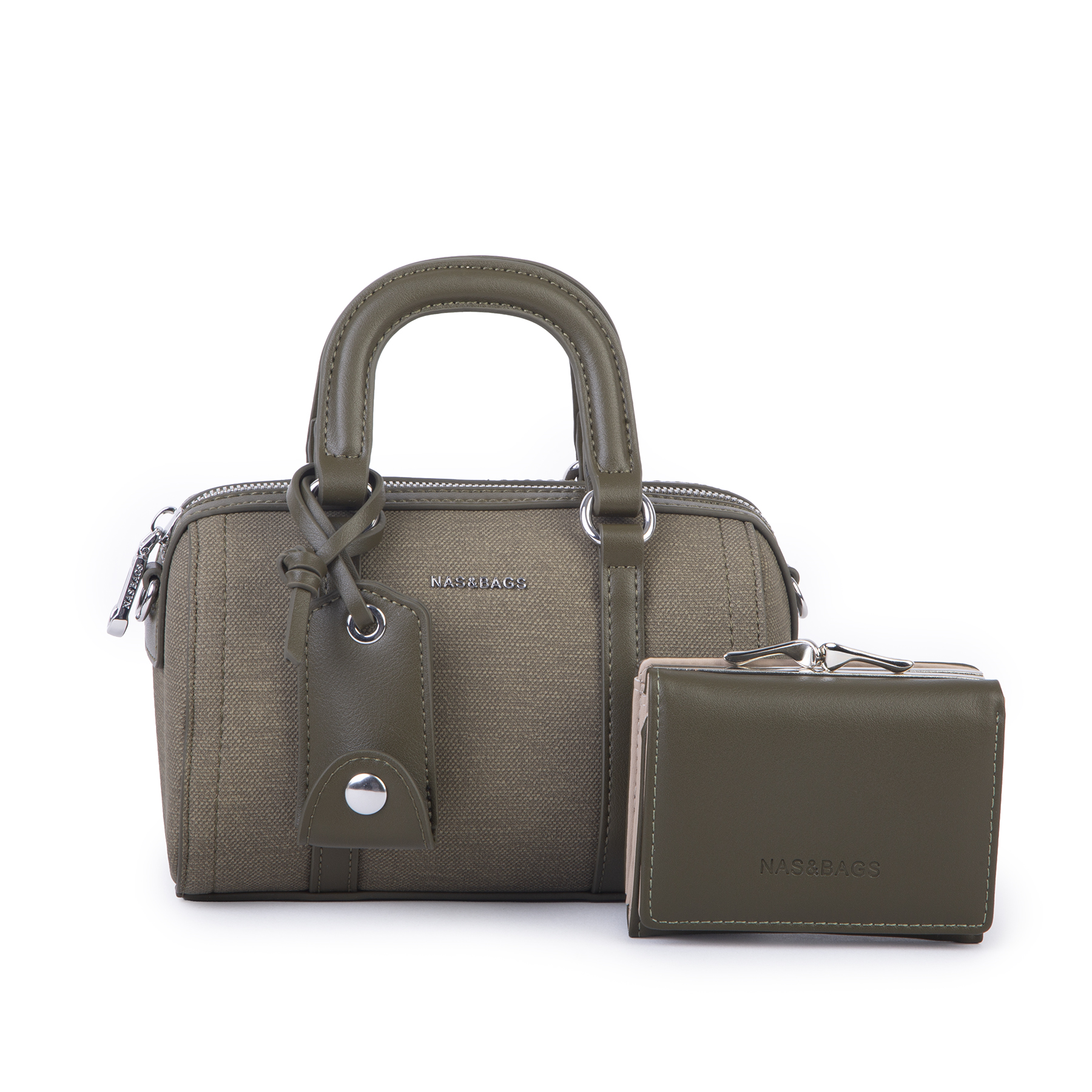 Nas Bag Kadın Premium Mini 2li set El Omuz ve Çapraz Çanta ile Cüzdan Seti Yeşil