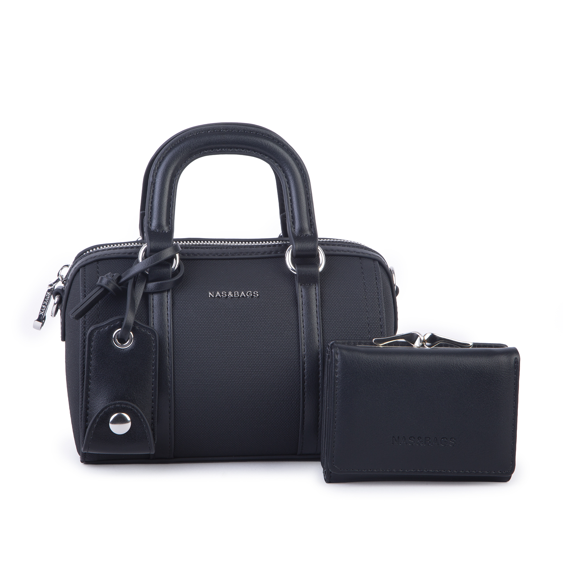 Nas Bag Kadın Premium Mini 2li set El Omuz ve Çapraz Çanta ile Cüzdan Seti Siyah