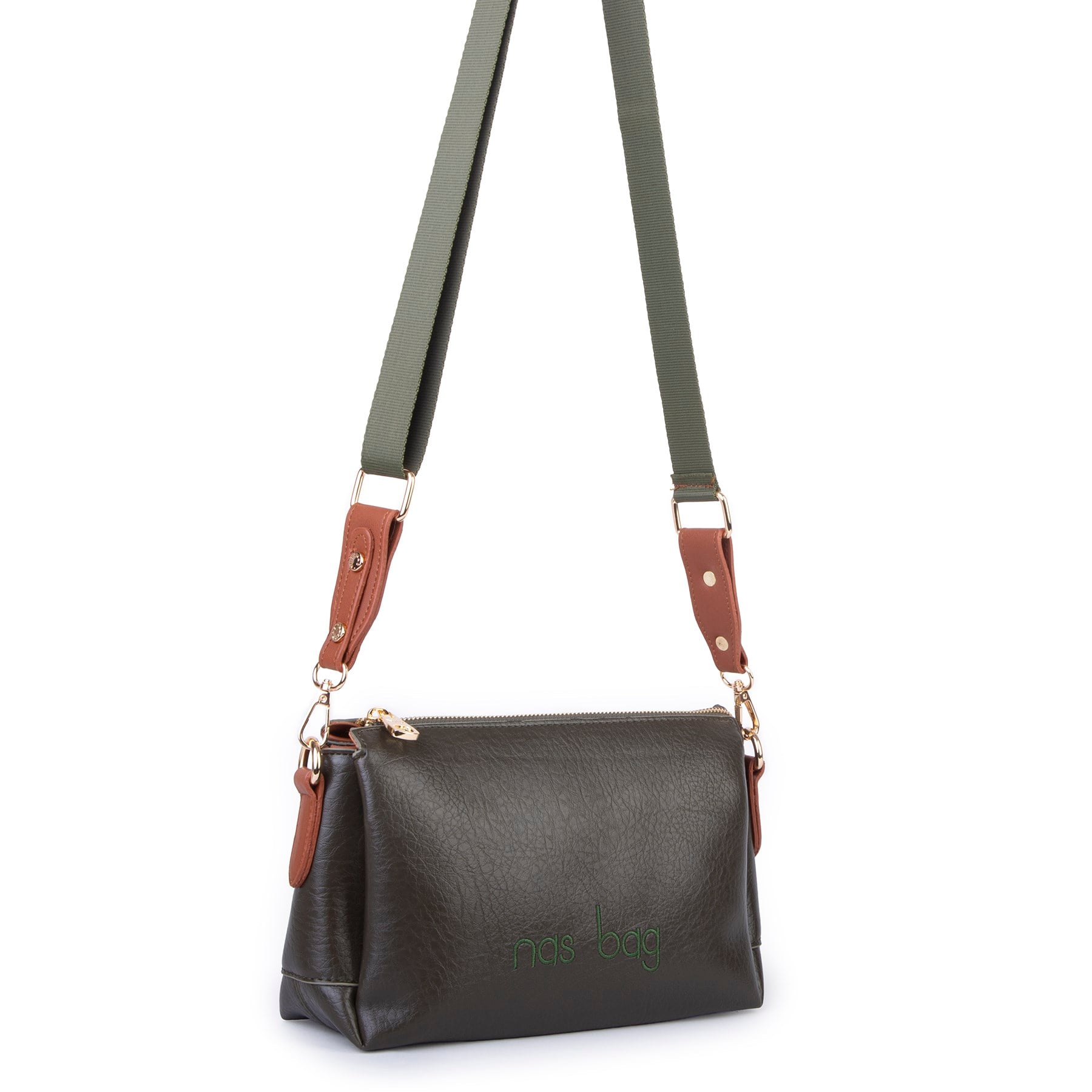 Nas Bag Kadın Sade Günlük Postacı Çantası ( 25x16 cm) Haki Taba Victoria