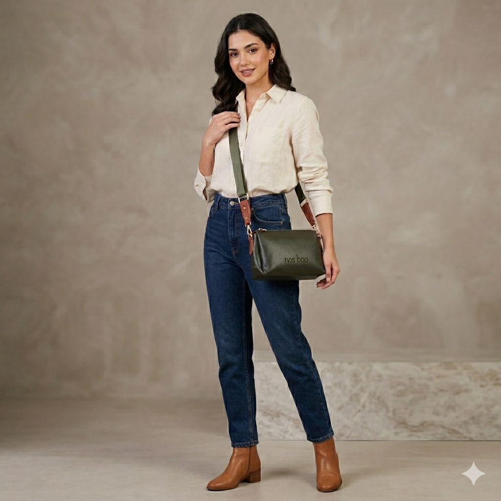 Nas Bag Kadın Sade Günlük Postacı Çantası ( 25x16 cm) Haki Taba Victoria