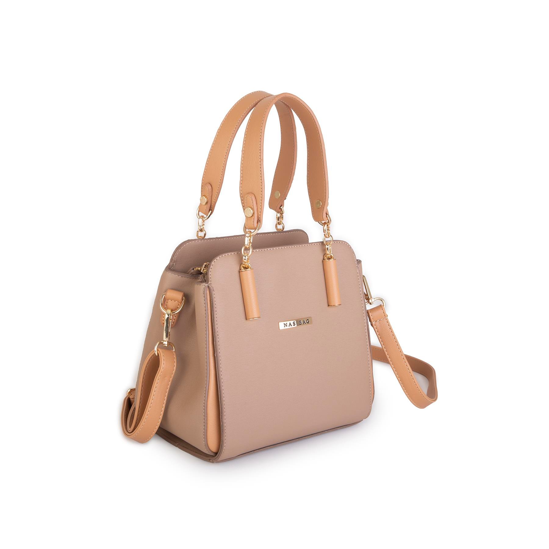 Nas Bag Kadın Sade ve Şık El ve Omuz Çantası Kum  Mngo  (Ölçüsü:24x21x16)