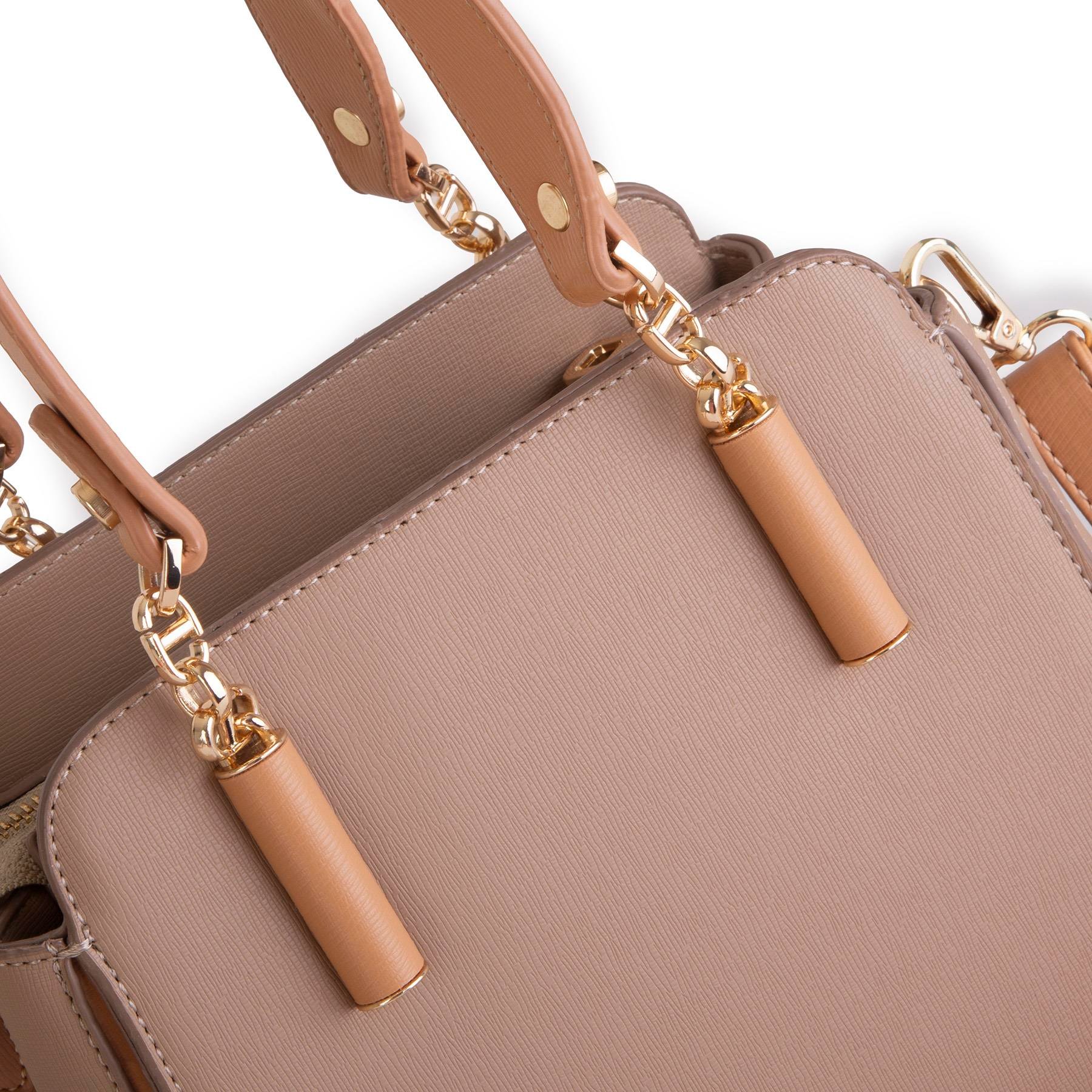 Nas Bag Kadın Sade ve Şık El ve Omuz Çantası Kum  Mngo  (Ölçüsü:24x21x16)