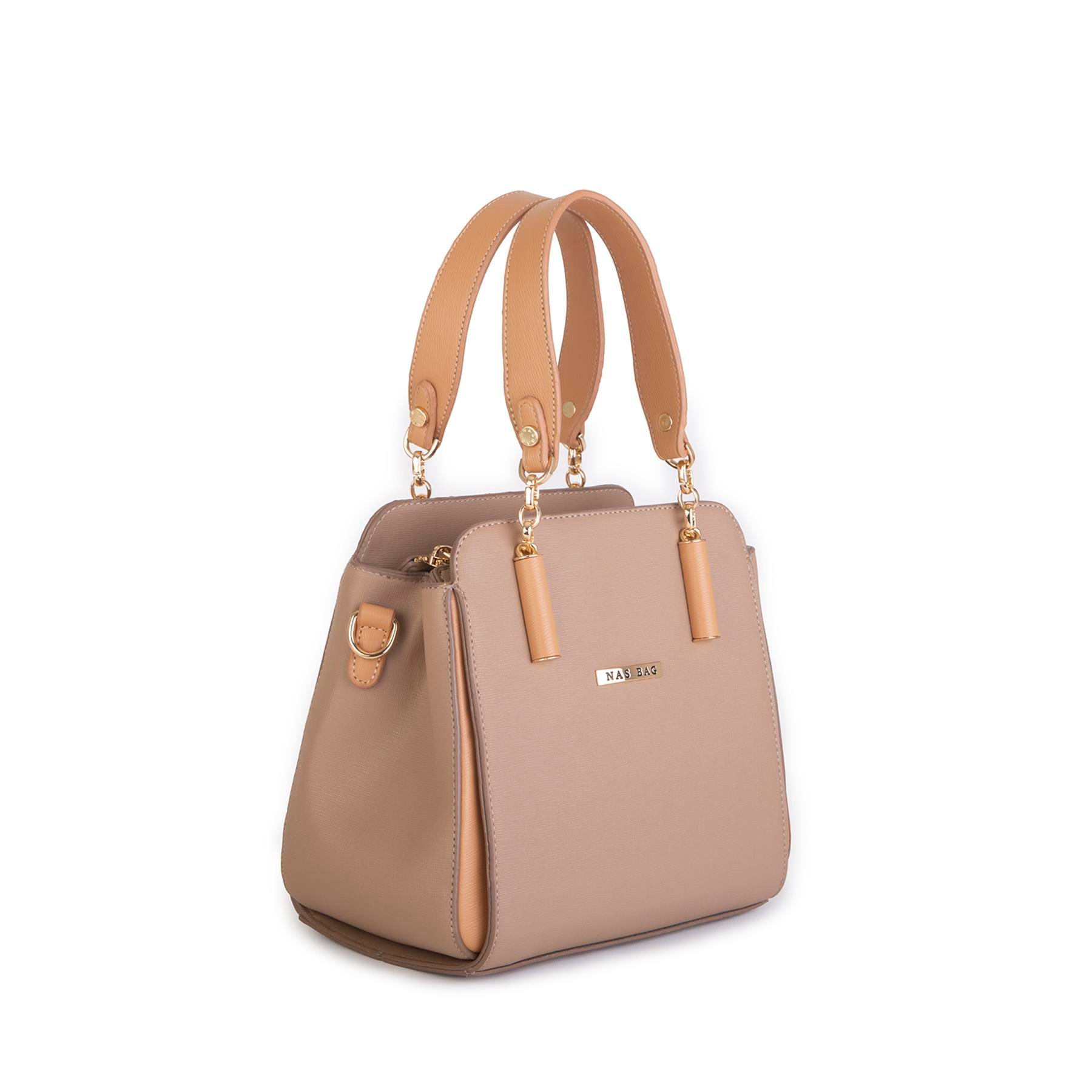 Nas Bag Kadın Sade ve Şık El ve Omuz Çantası Kum  Mngo  (Ölçüsü:24x21x16)