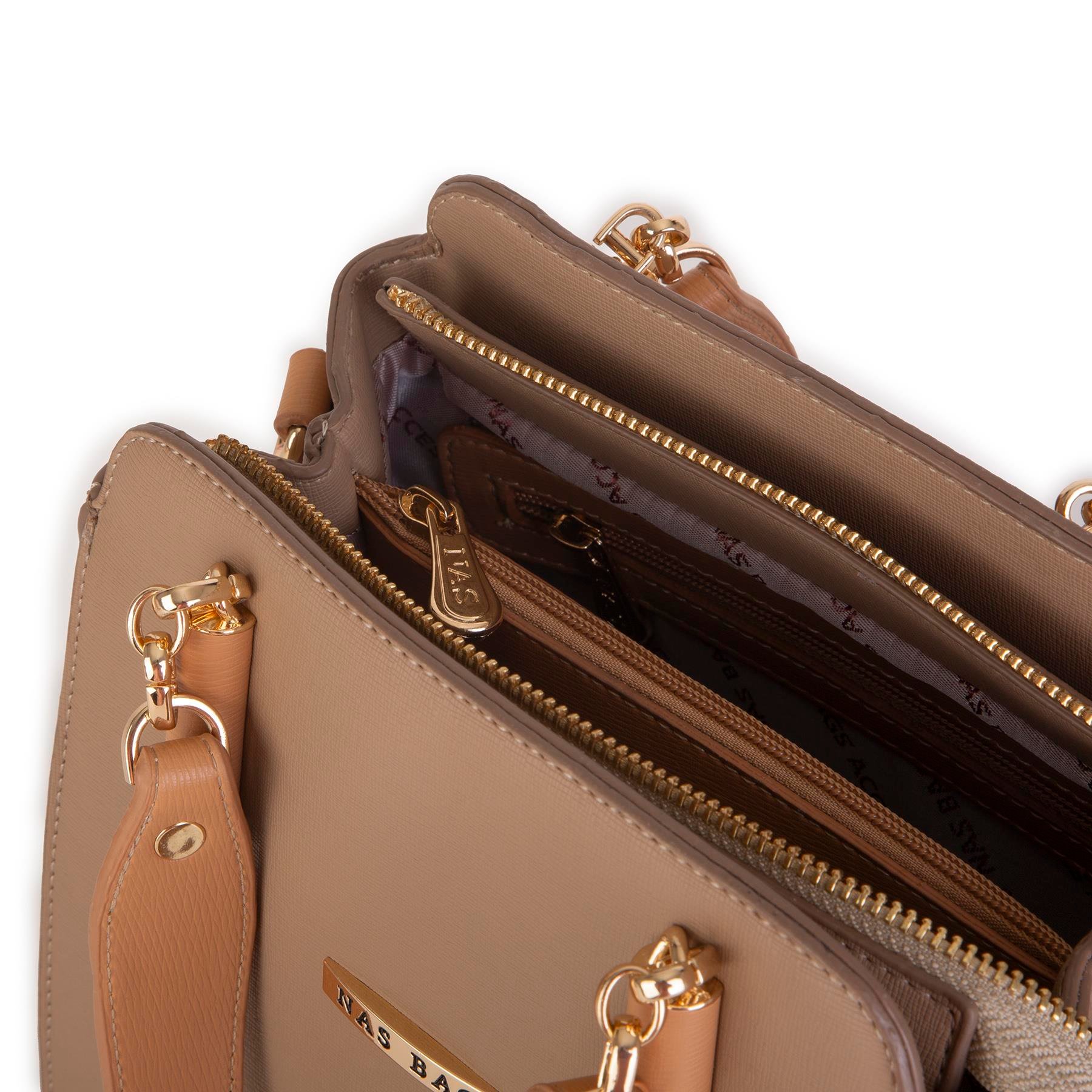Nas Bag Kadın Sade ve Şık El ve Omuz Çantası Kum  Mngo  (Ölçüsü:24x21x16)