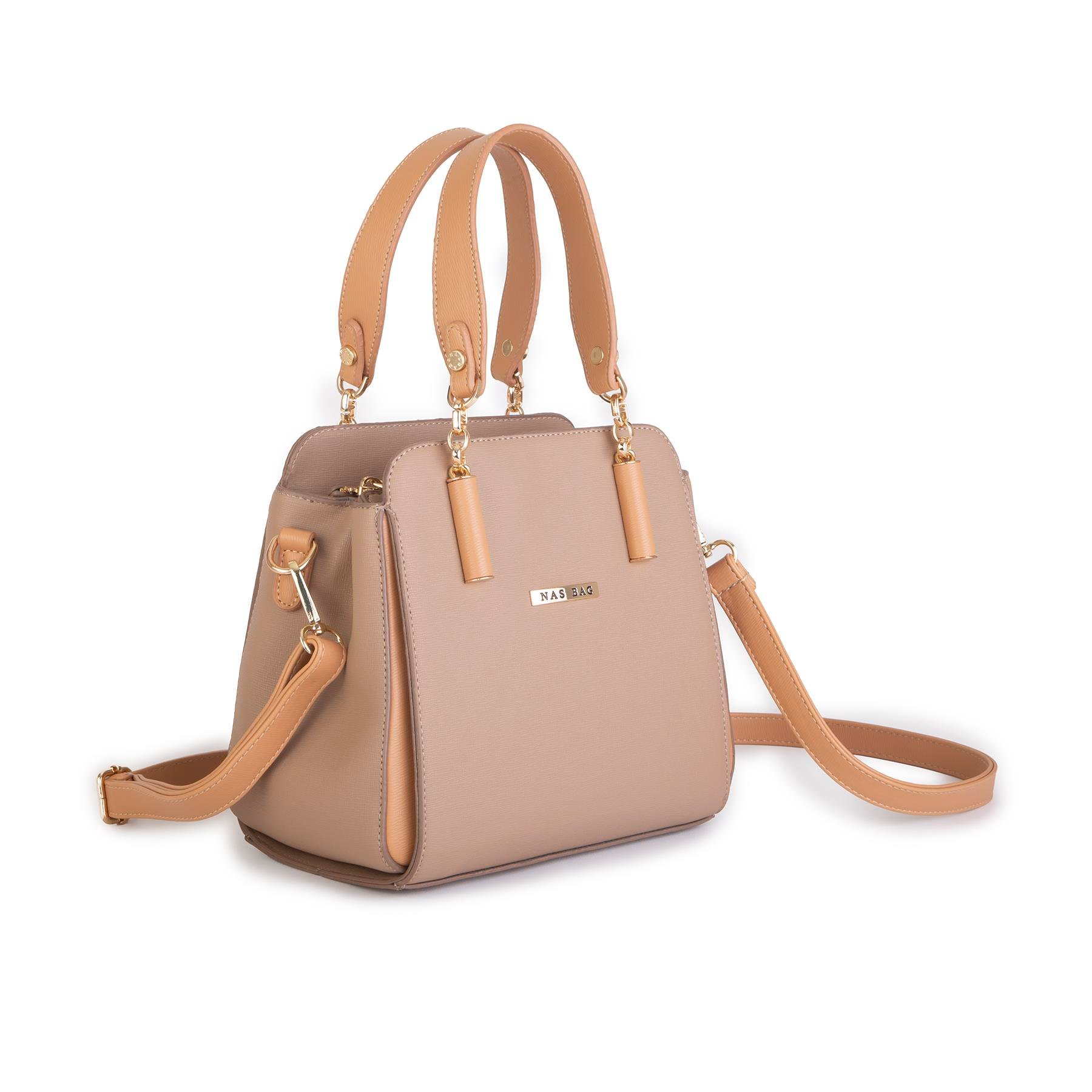 Nas Bag Kadın Sade ve Şık El ve Omuz Çantası Kum  Mngo  (Ölçüsü:24x21x16)