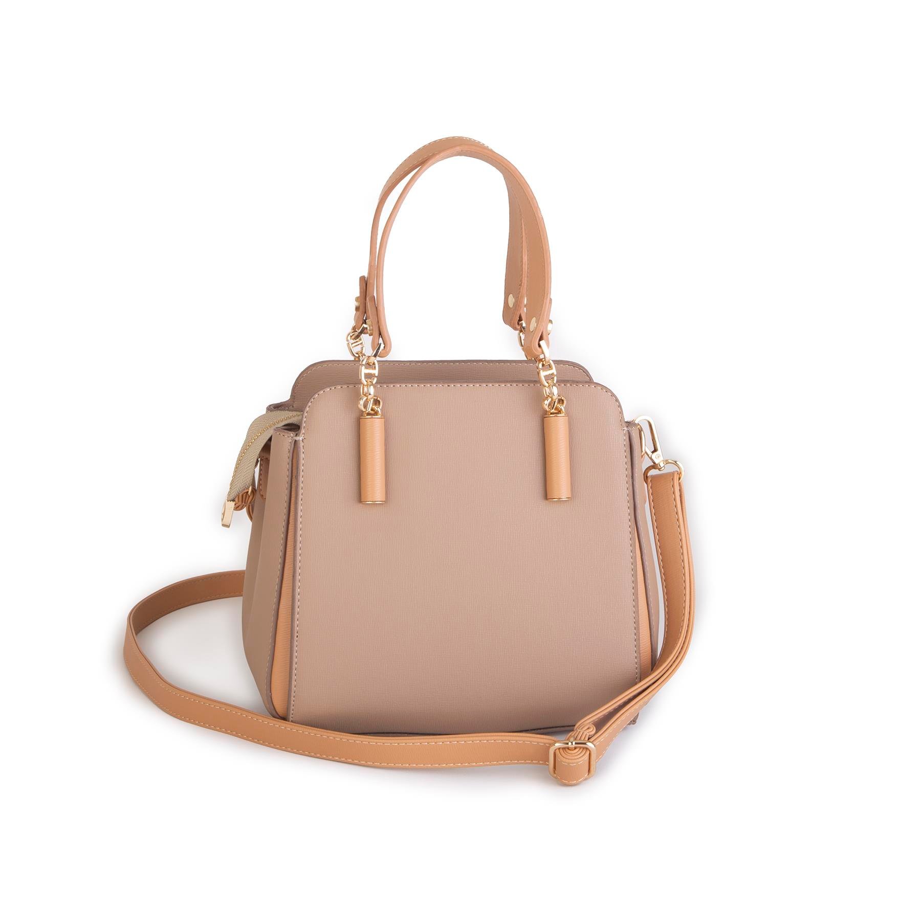 Nas Bag Kadın Sade ve Şık El ve Omuz Çantası Kum  Mngo  (Ölçüsü:24x21x16)