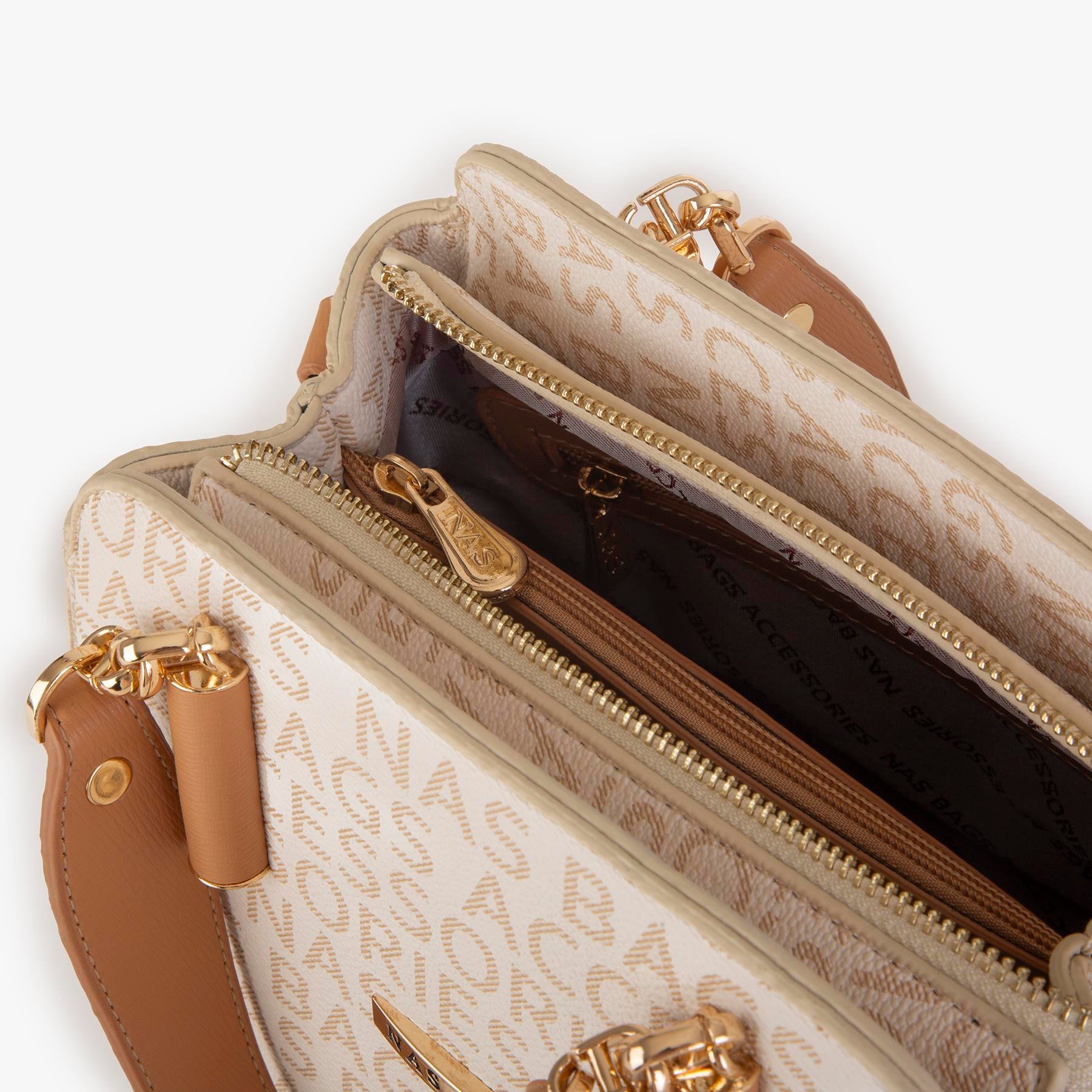 Nas Bag Kadın Sade ve Şık El ve Omuz Çantası Krem Camel Yazılı  (Ölçüsü:24x21x16)