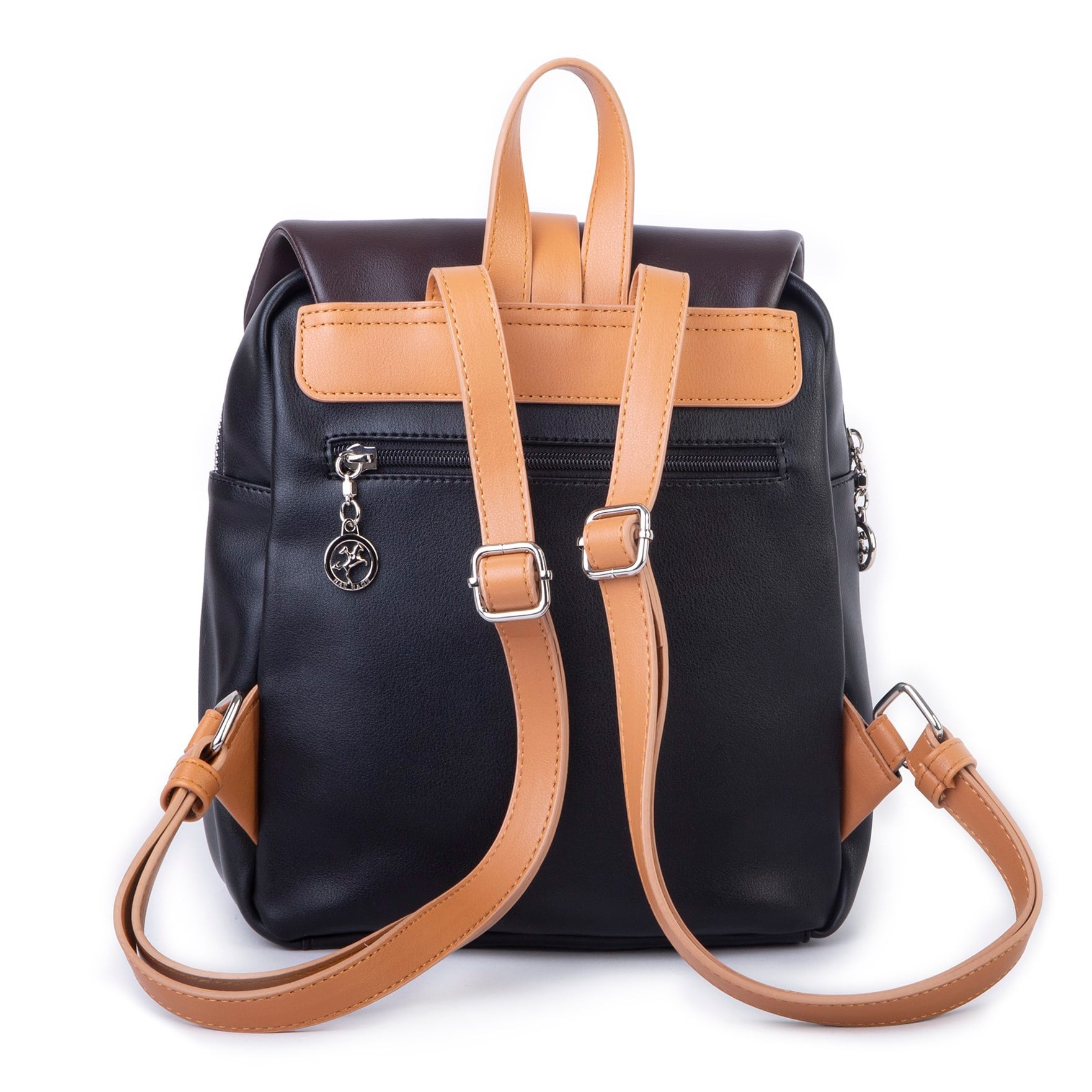 Nas Bag Kadın Şık Günlük Cepli Yumuşak Deri Sırt Çantası Siyah Camel Kahve 