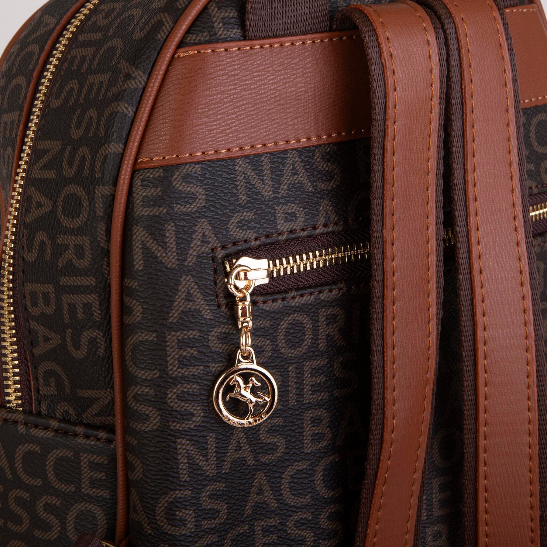 Nas Bag Kadın Sırt Çantası Geniş Hacimli  Kahve Taba Yazılı