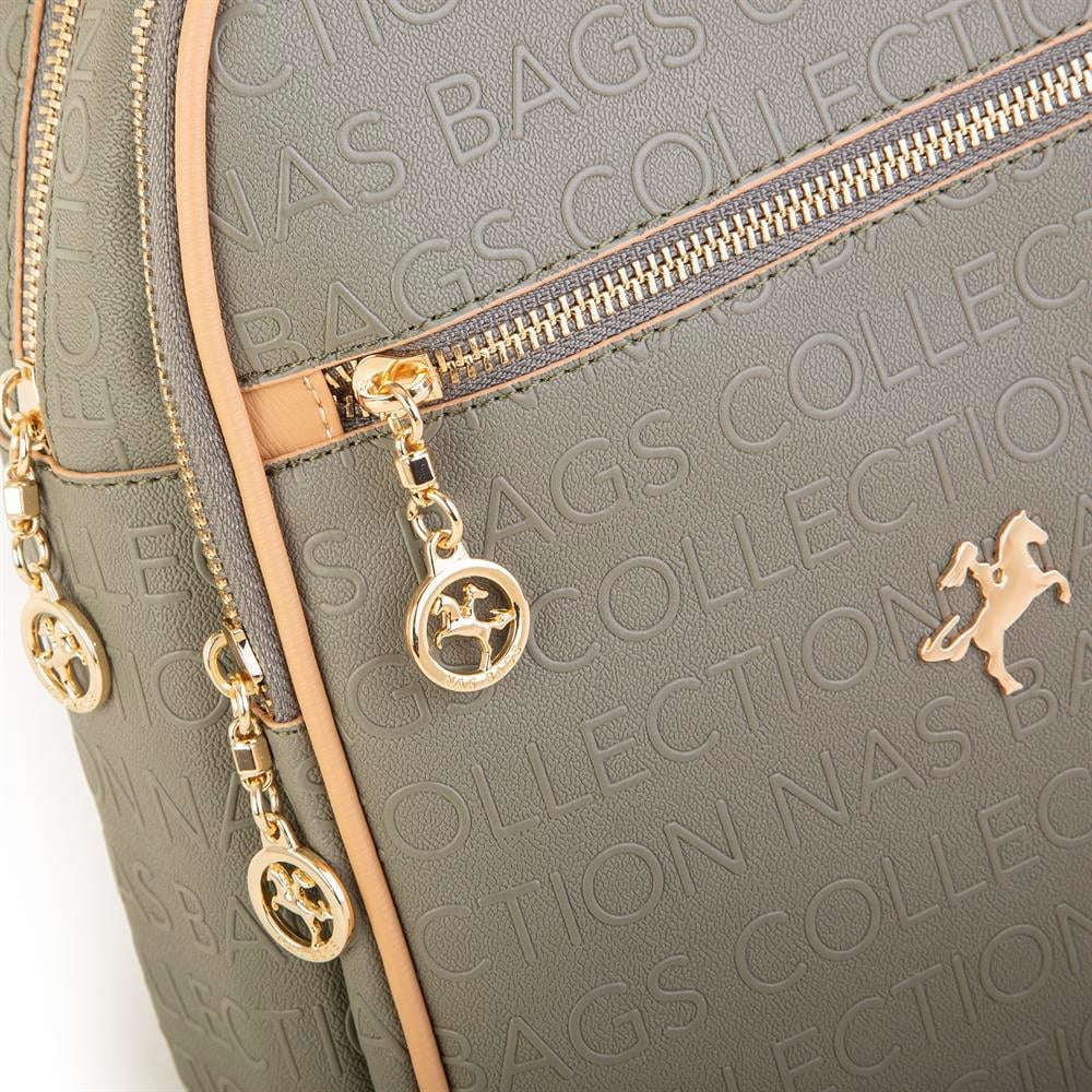 Nas Bag Kadın Sırt Çantası Yeşil Camel Gofraj