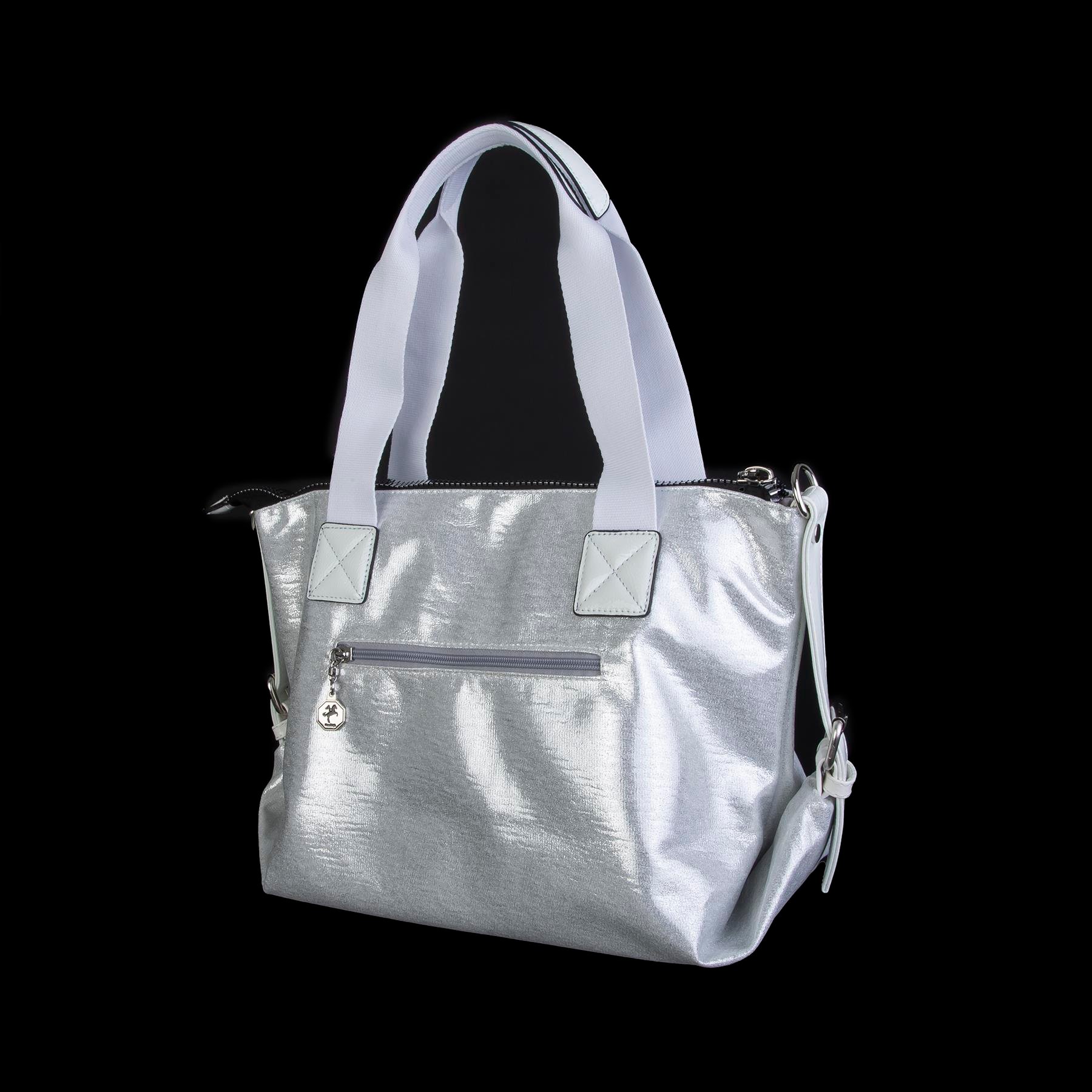 Nas Bag Kadın Taşlı Fermuarlı Şık Omuz Çantası ve Ayarlanabilir Askılı Gümüş  Simli(33x30x12 cm)