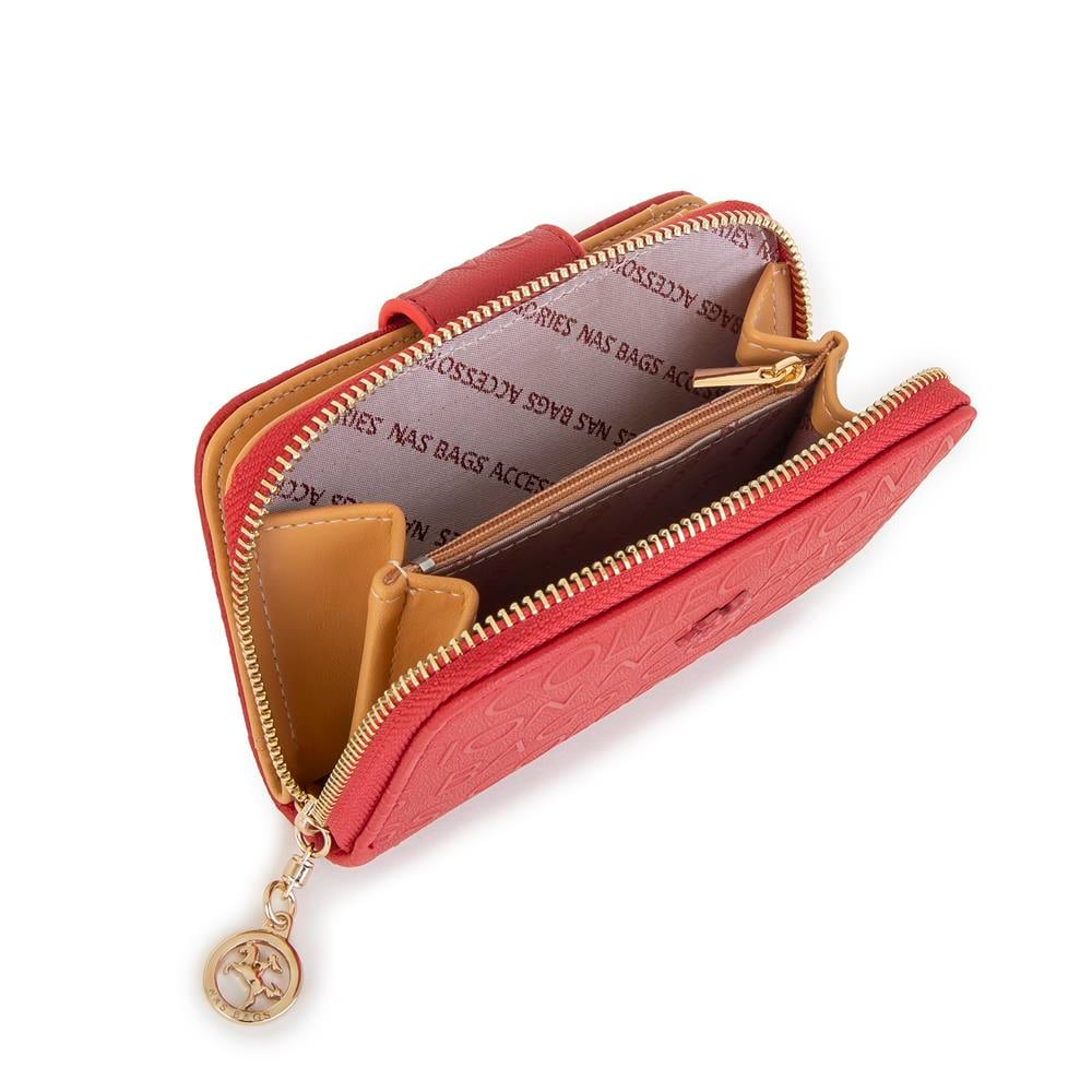 Nas Bag Kadın Yatay Cüzdan Kırmızı Camel Gofraj