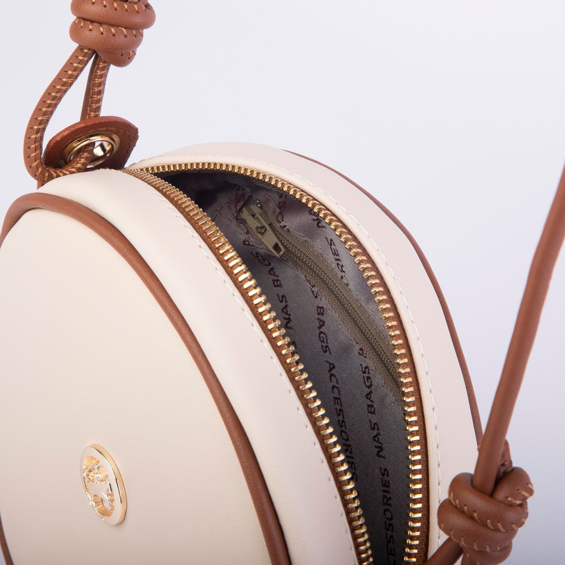 Nas Bag Kadın Yuvarlak Oval Yazlık Moda Çanta Krem Taba   Luna  