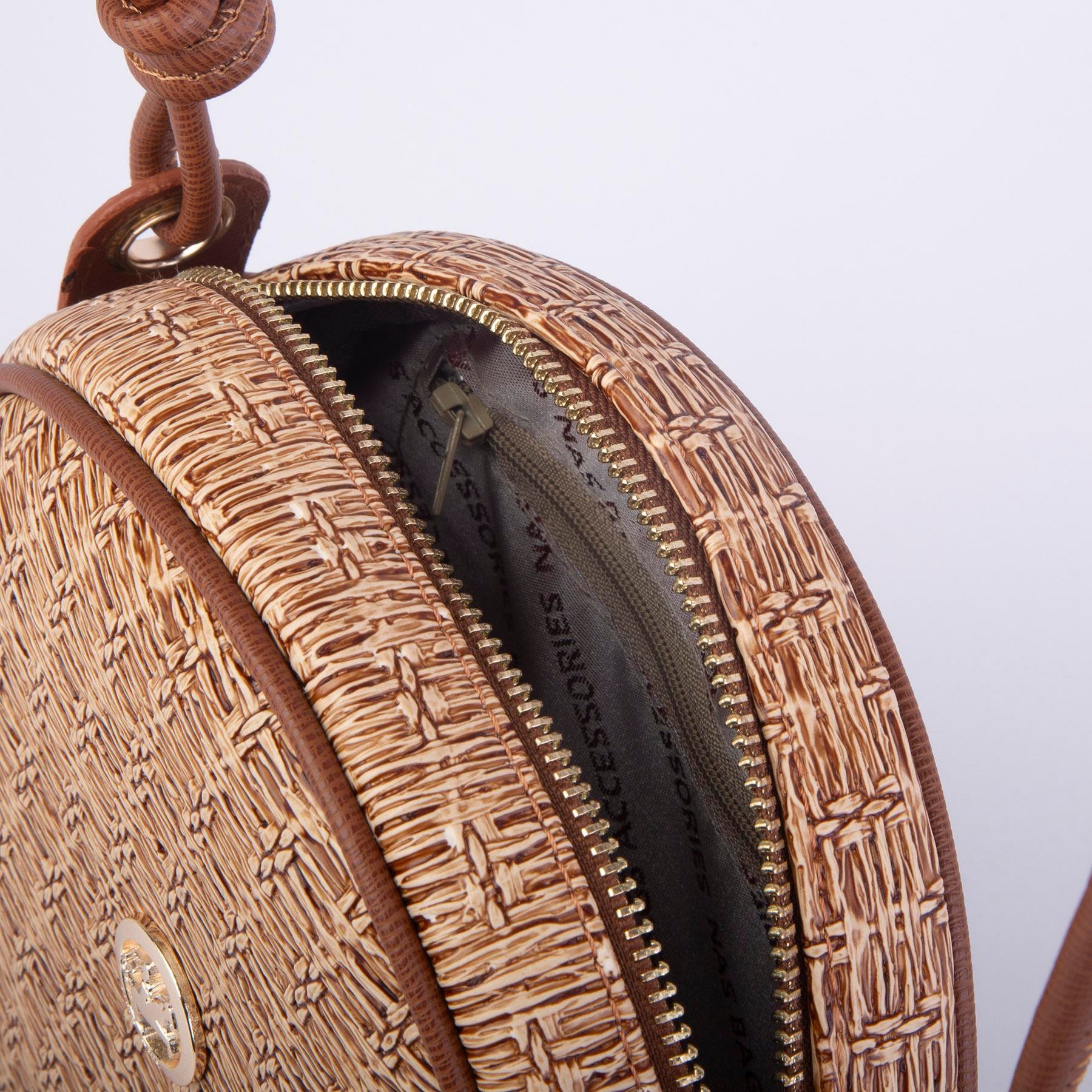 Nas Bag Kadın Yuvarlak Oval Yazlık Moda Çanta Hasır Görünümlü Deri  Vizon Hasır 