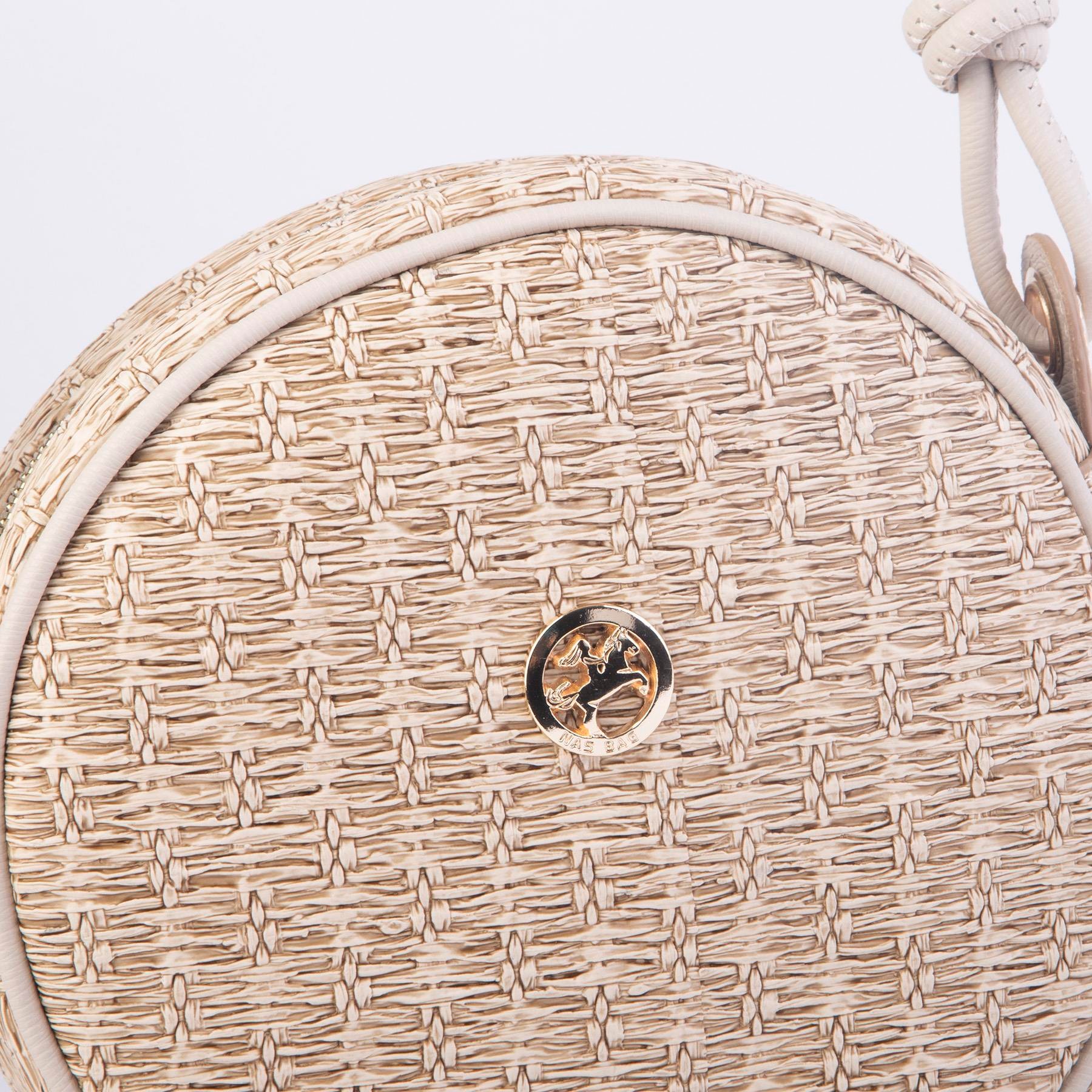 Nas Bag Kadın Yuvarlak Oval Yazlık Moda Çanta Hasır Görünümlü Deri  Kum Hasır 