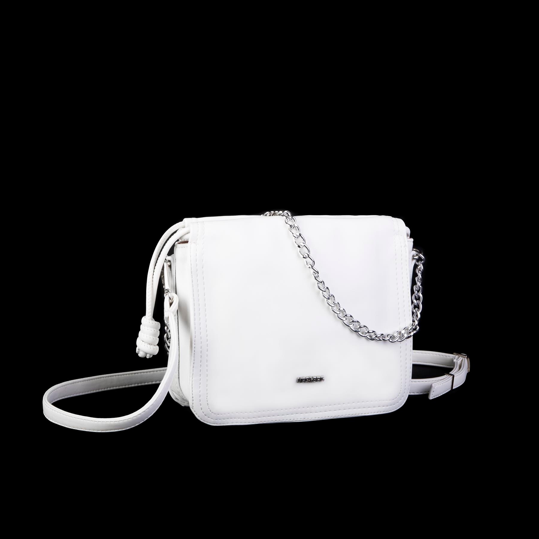Nas Bag Kadın Zincirli Büzmeli Çıtçıtlı Omuz ve Çapraz Çanta Beyaz Dona
