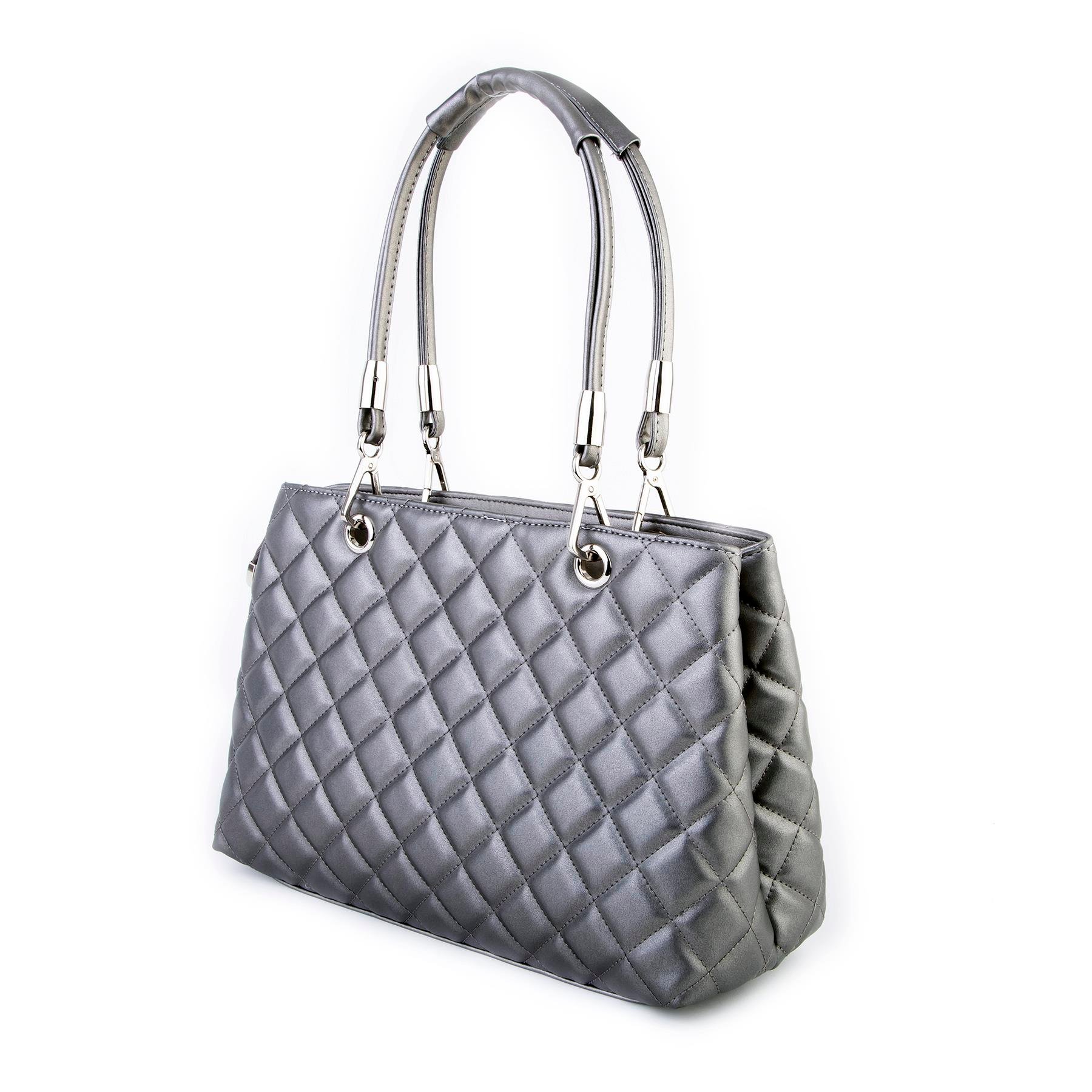 Nas Bag Kapitone Kadın El ve Omuz  Çantası Gri  ( en :36 cm x boy :23 cm )