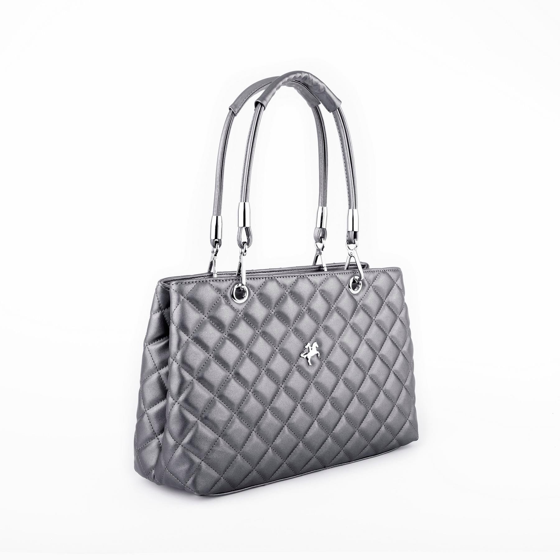 Nas Bag Kapitone Kadın El ve Omuz  Çantası Gri  ( en :36 cm x boy :23 cm )