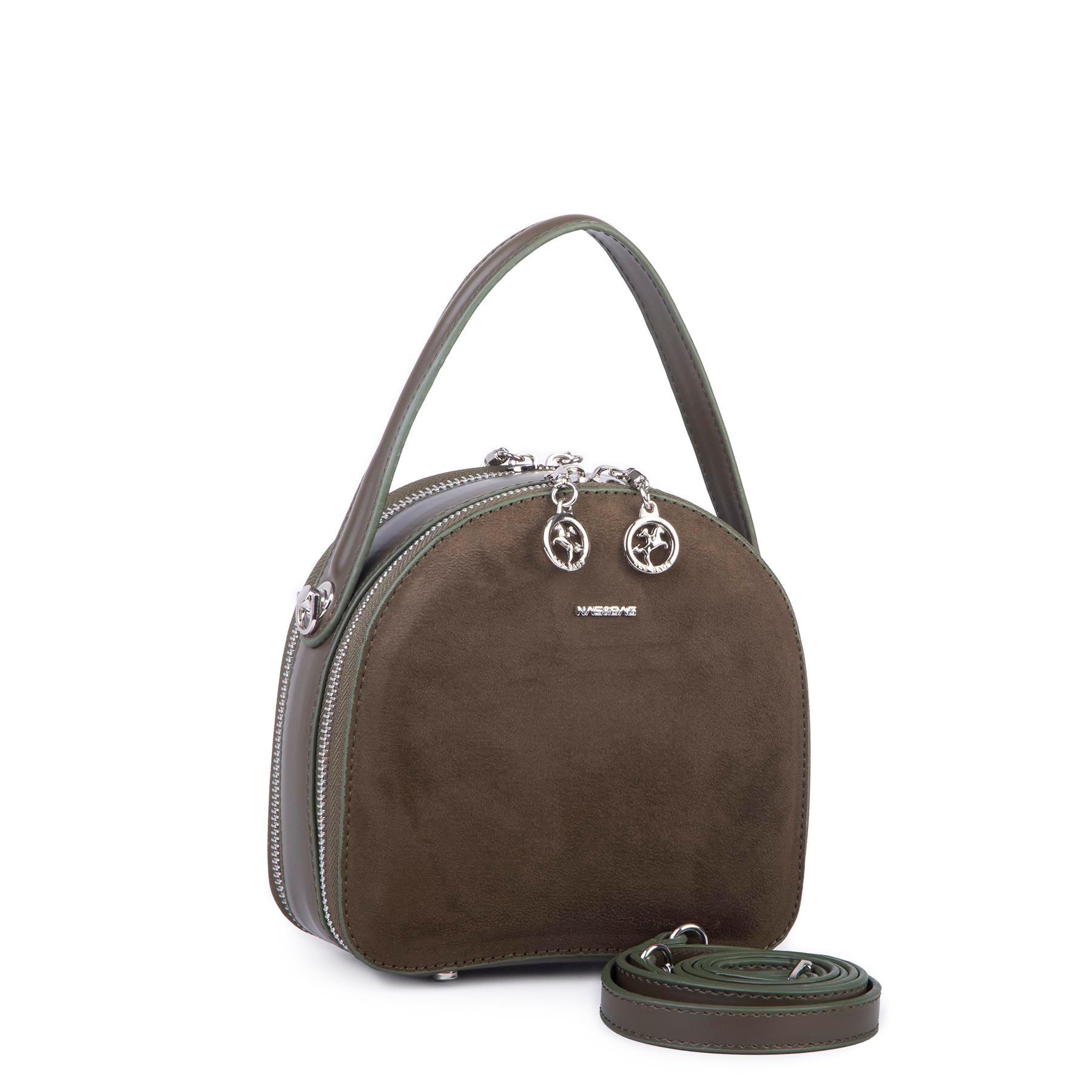 Nas Bag Mini Kadın El ve Çapraz Çanta (17x17 cm) Haki Süet