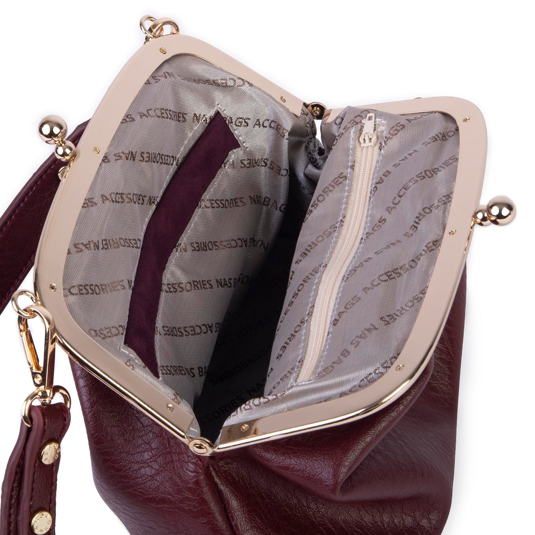Nas Bag Mini Kadın Vintage Burslu Çanta (23x15 cm)  Bordo Victoria
