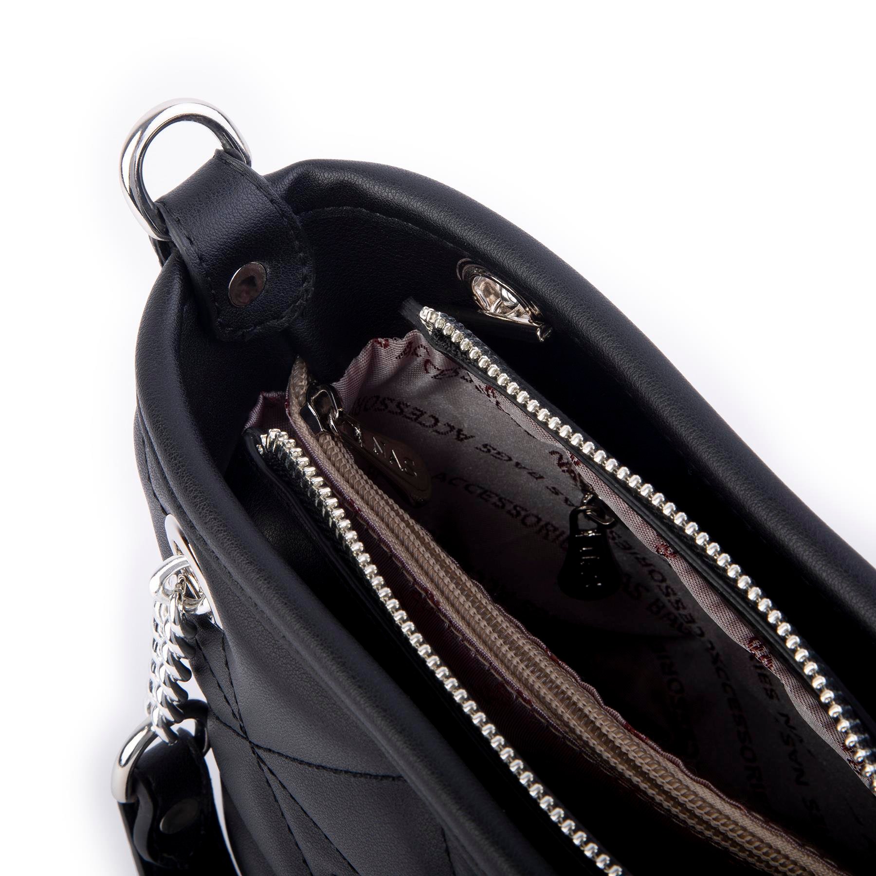Nas Bag Mini Kadın Zincirli Kapitone El ve Çapraz Çanta 1305 Siyah Dona (19x19) 