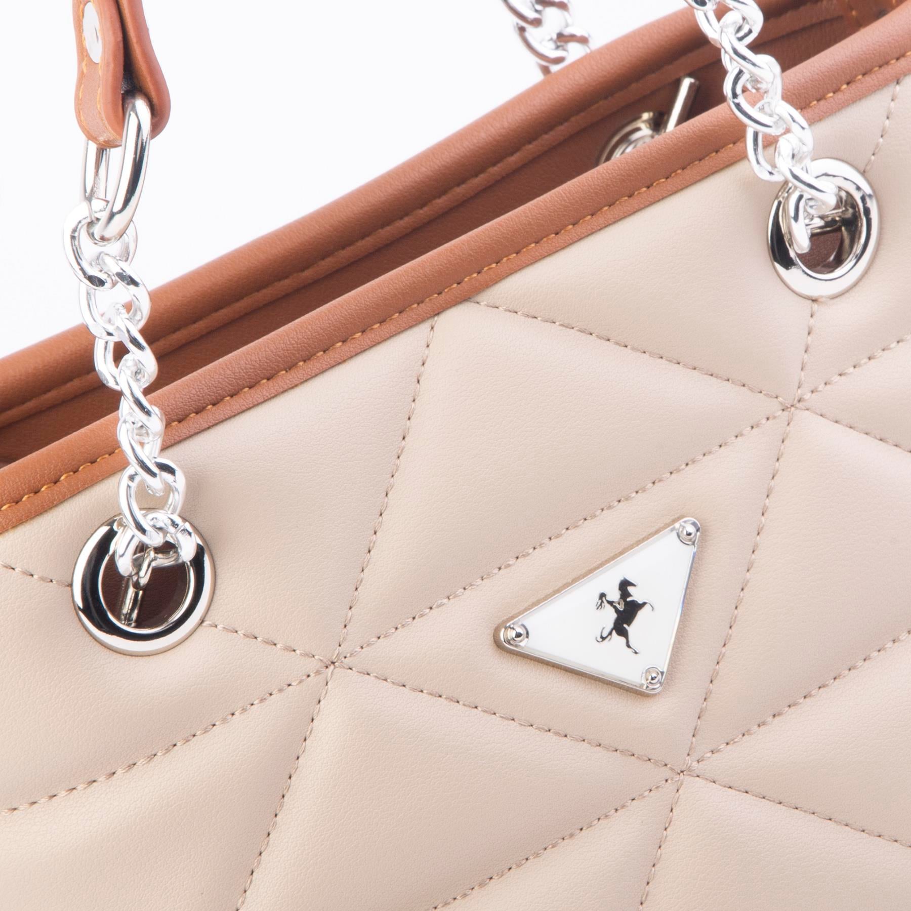Nas Bag Mini Kadın Zincirli Kapitone El ve Çapraz Çanta 1305 Kum Taba Dona (19x19) 