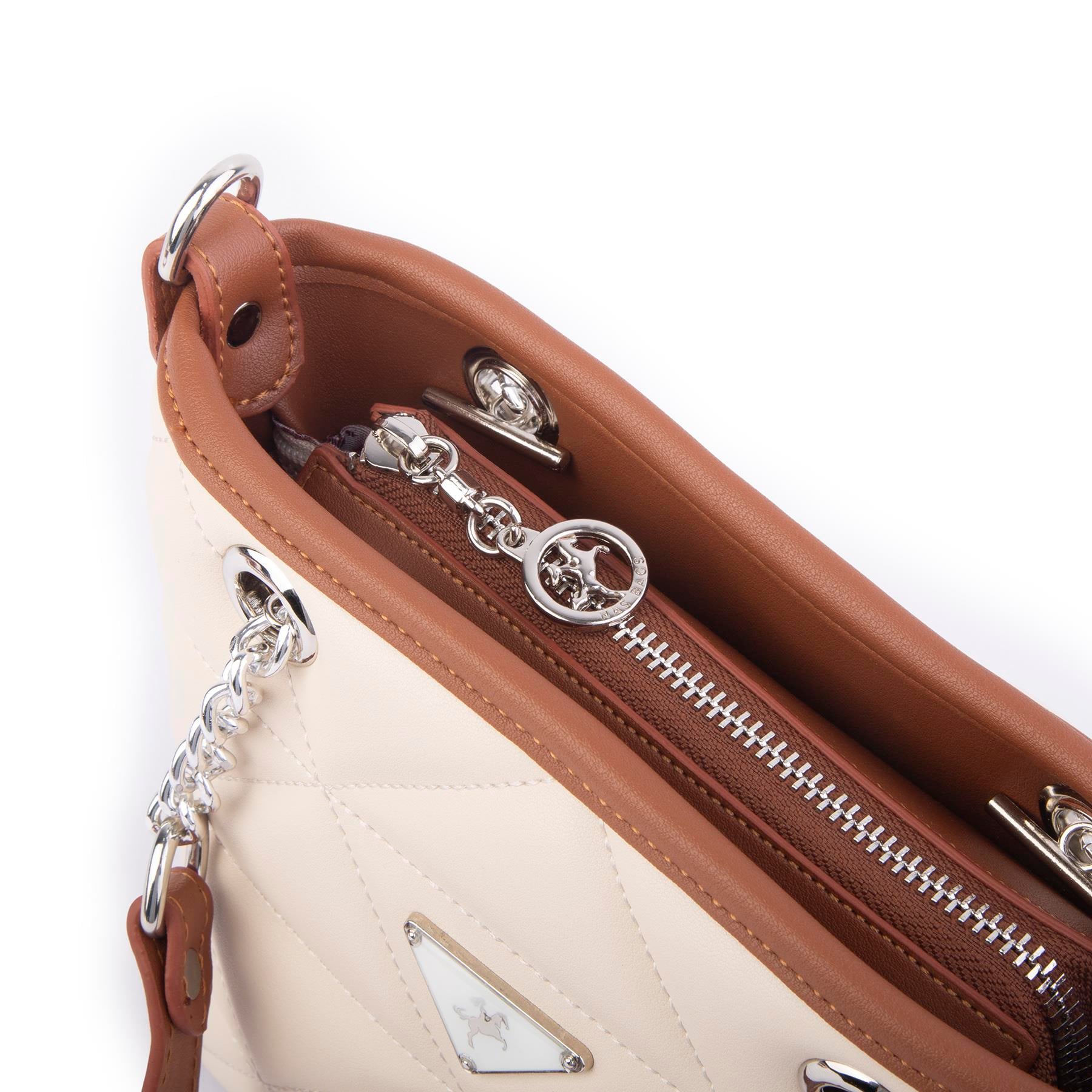 Nas Bag Mini Kadın Zincirli Kapitone El ve Çapraz Çanta 1305 Krem Taba Dona (19x19) 