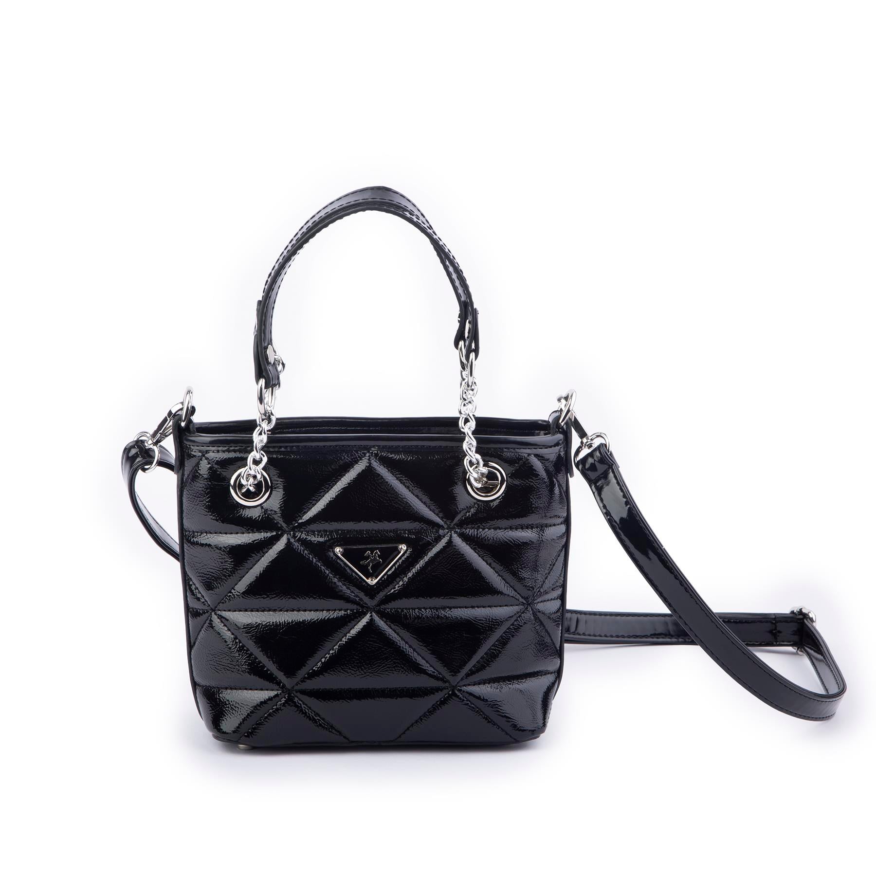 Nas Bag Mini Kadın Zincirli Kapitone El ve Çapraz Çanta 1305 Siyah Krsk Rugan (19x19) 