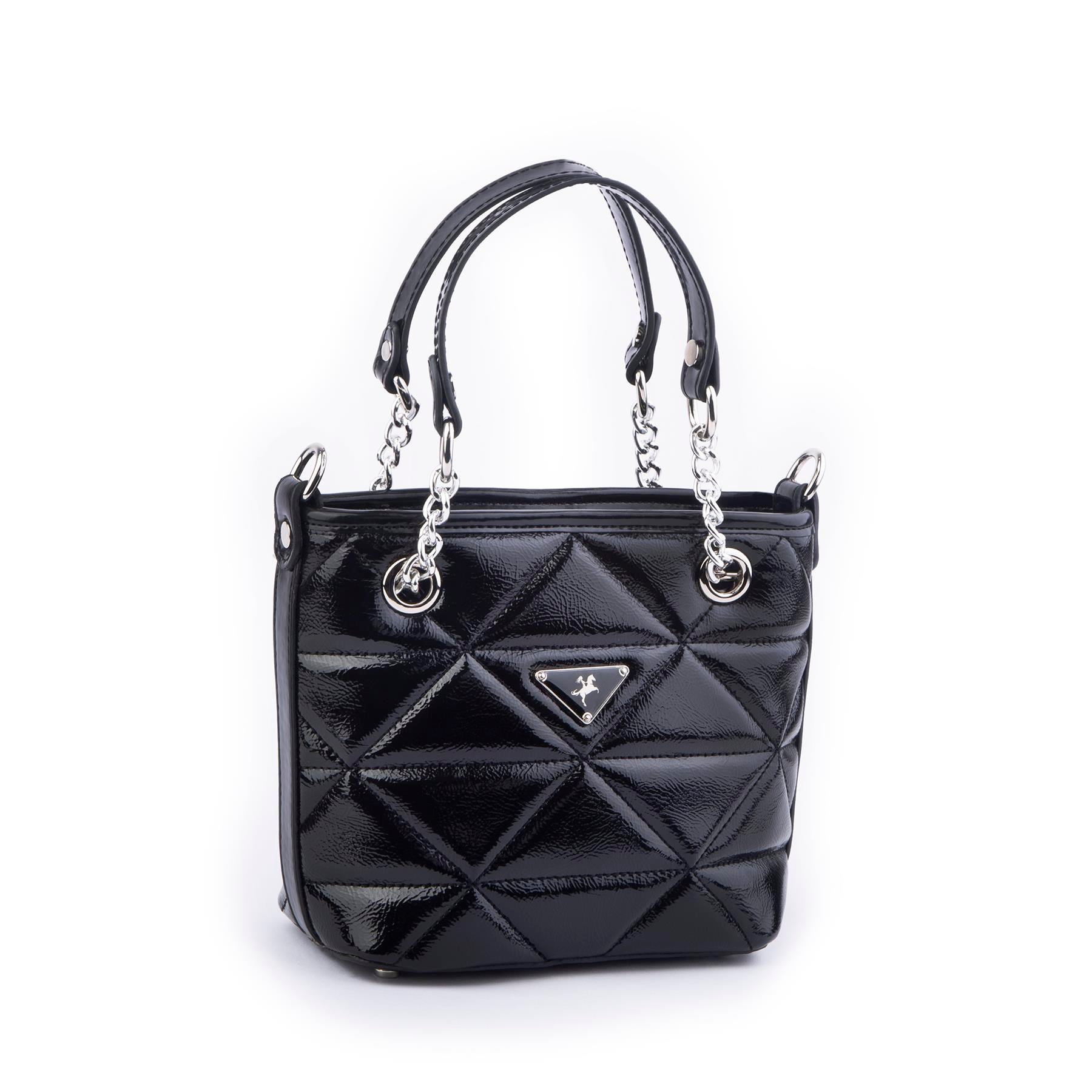Nas Bag Mini Kadın Zincirli Kapitone El ve Çapraz Çanta 1305 Siyah Krsk Rugan (19x19) 