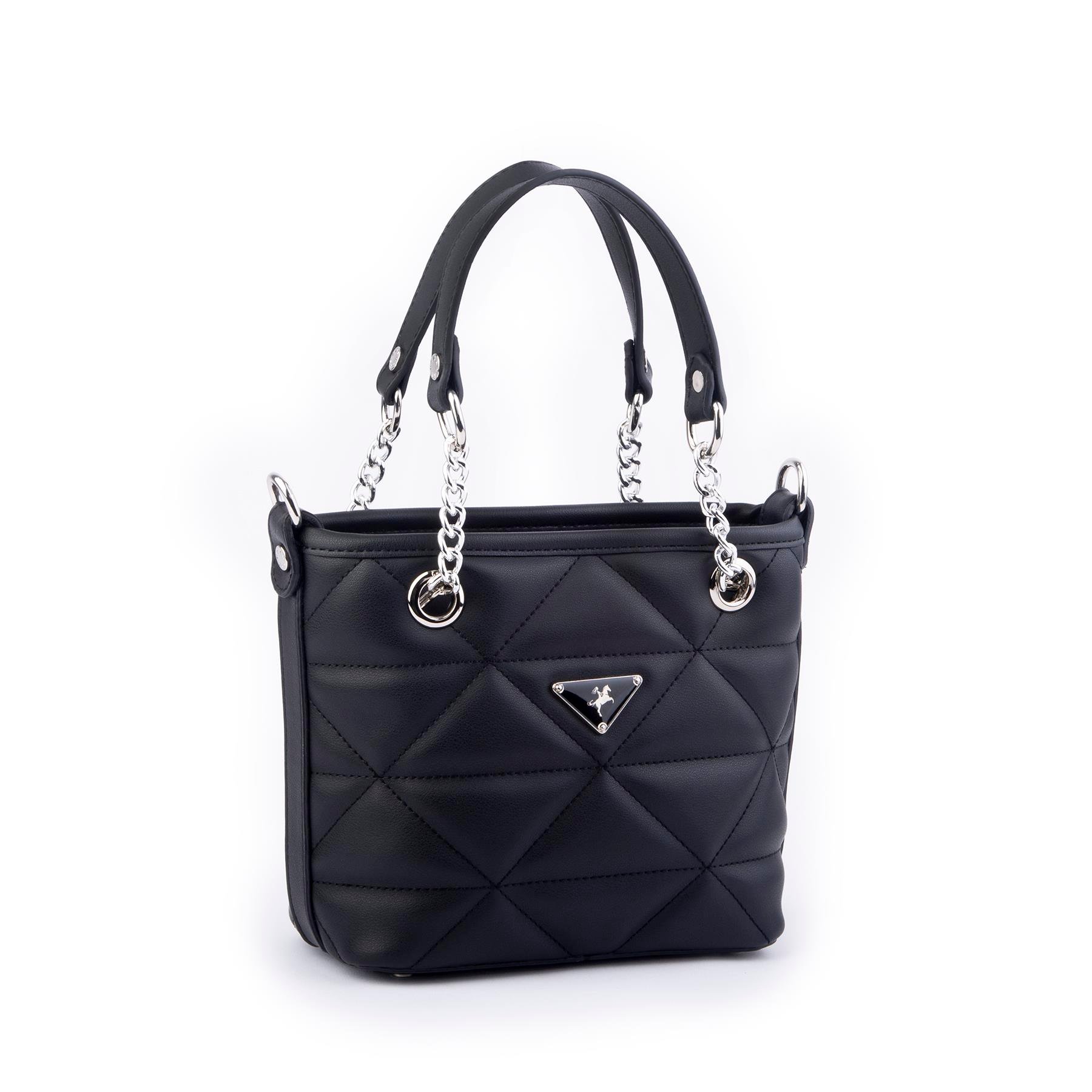 Nas Bag Mini Kadın Zincirli Kapitone El ve Çapraz Çanta 1305 Siyah Dona (19x19) 