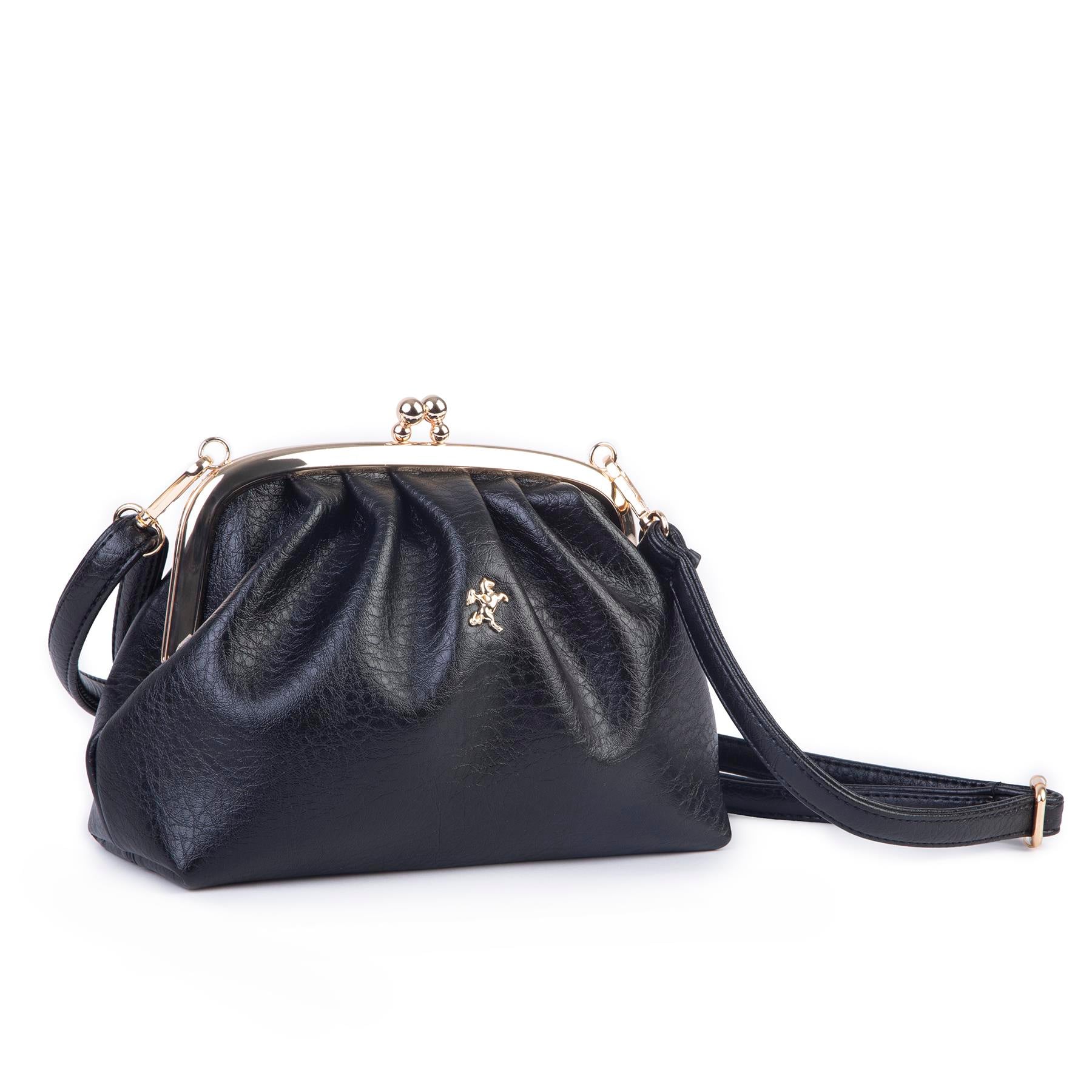 Nas Bag Mini Omuz ve Çapraz Vintage Burslu Çanta (23x15 cm)  Siyah Victoria