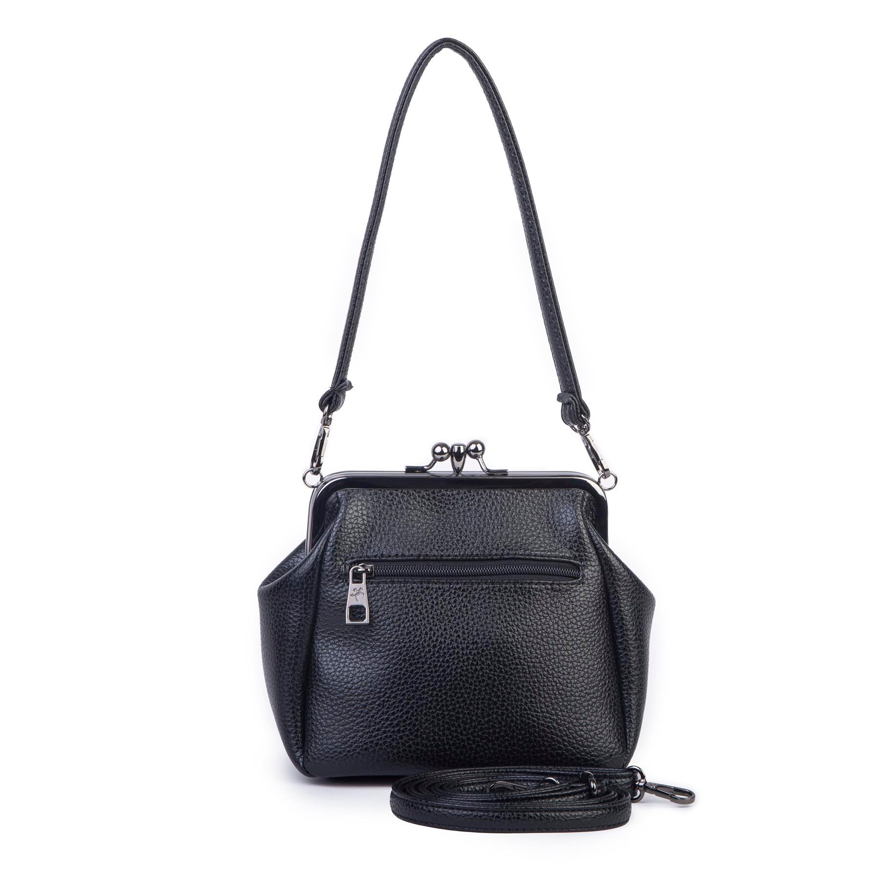 Nas Bag Mini Vintage Burslu Klipsli Kadın Omuz ve Çapraz Çanta Siyah Lopez  ( 20x17 cm)