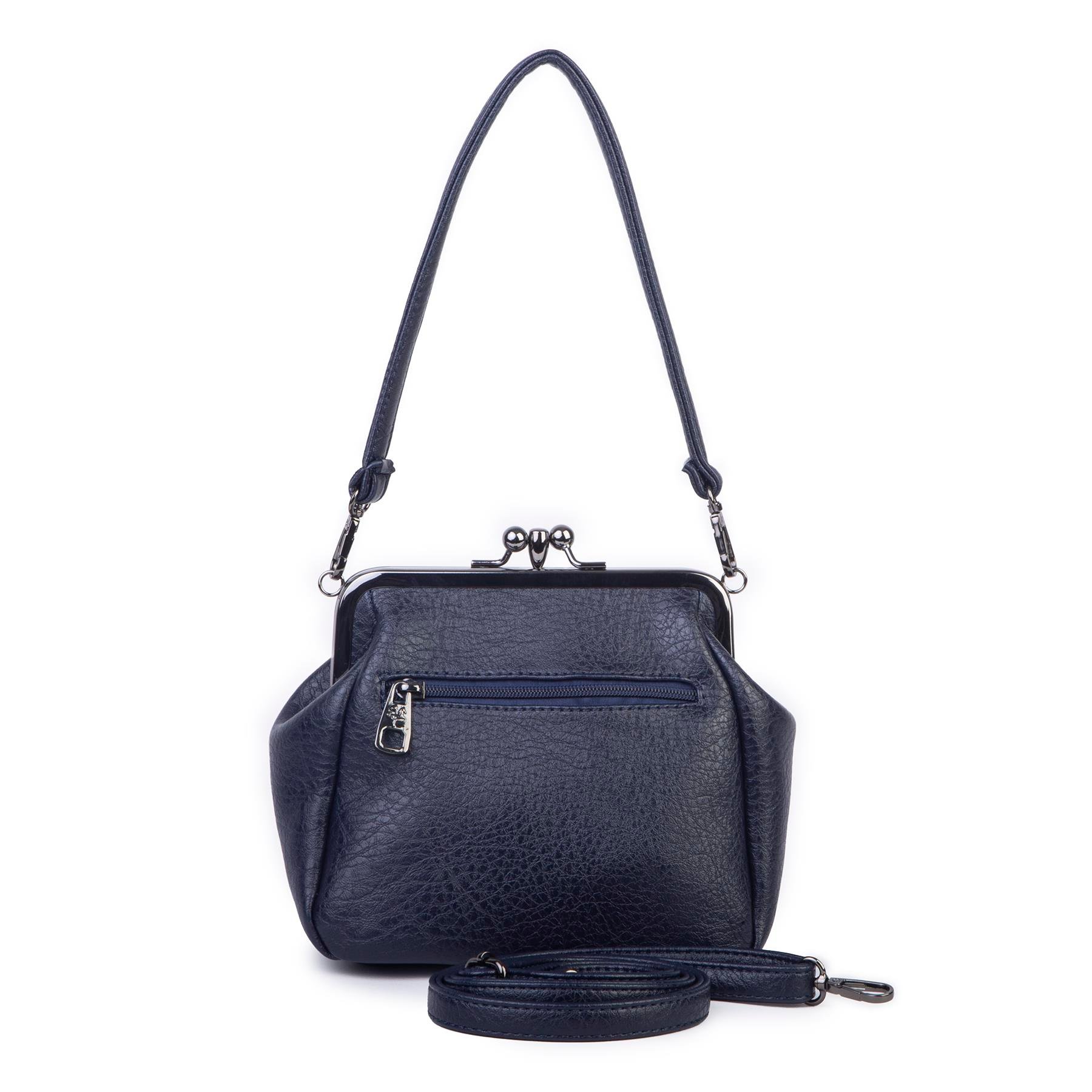 Nas Bag Mini Vintage Burslu Klipsli Kadın Omuz ve Çapraz Çanta Lacivert Victoria  ( 20x17 cm)
