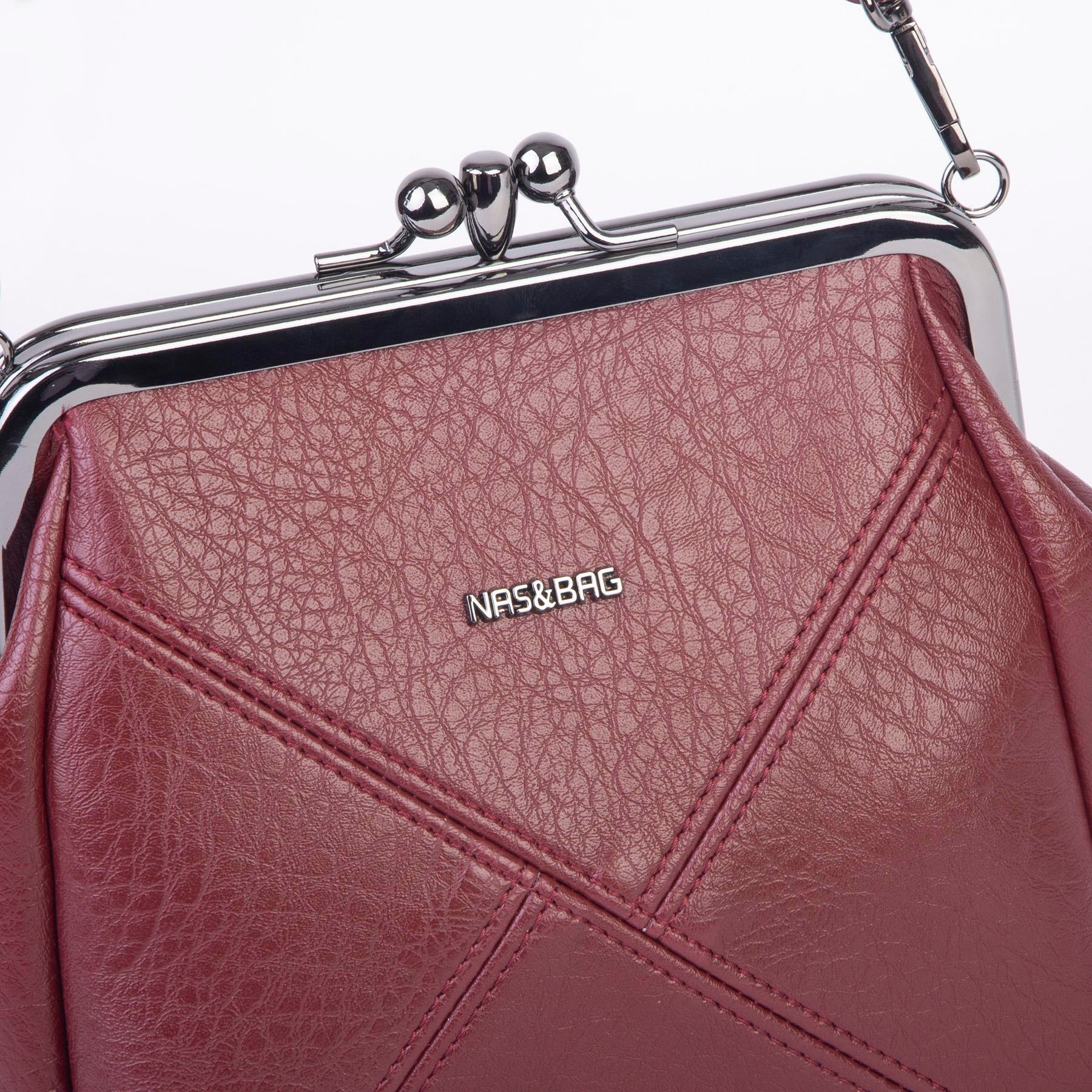 Nas Bag Mini Vintage Burslu Klipsli Kadın Omuz ve Çapraz Çanta Bordo Victoria  ( 20x17 cm)