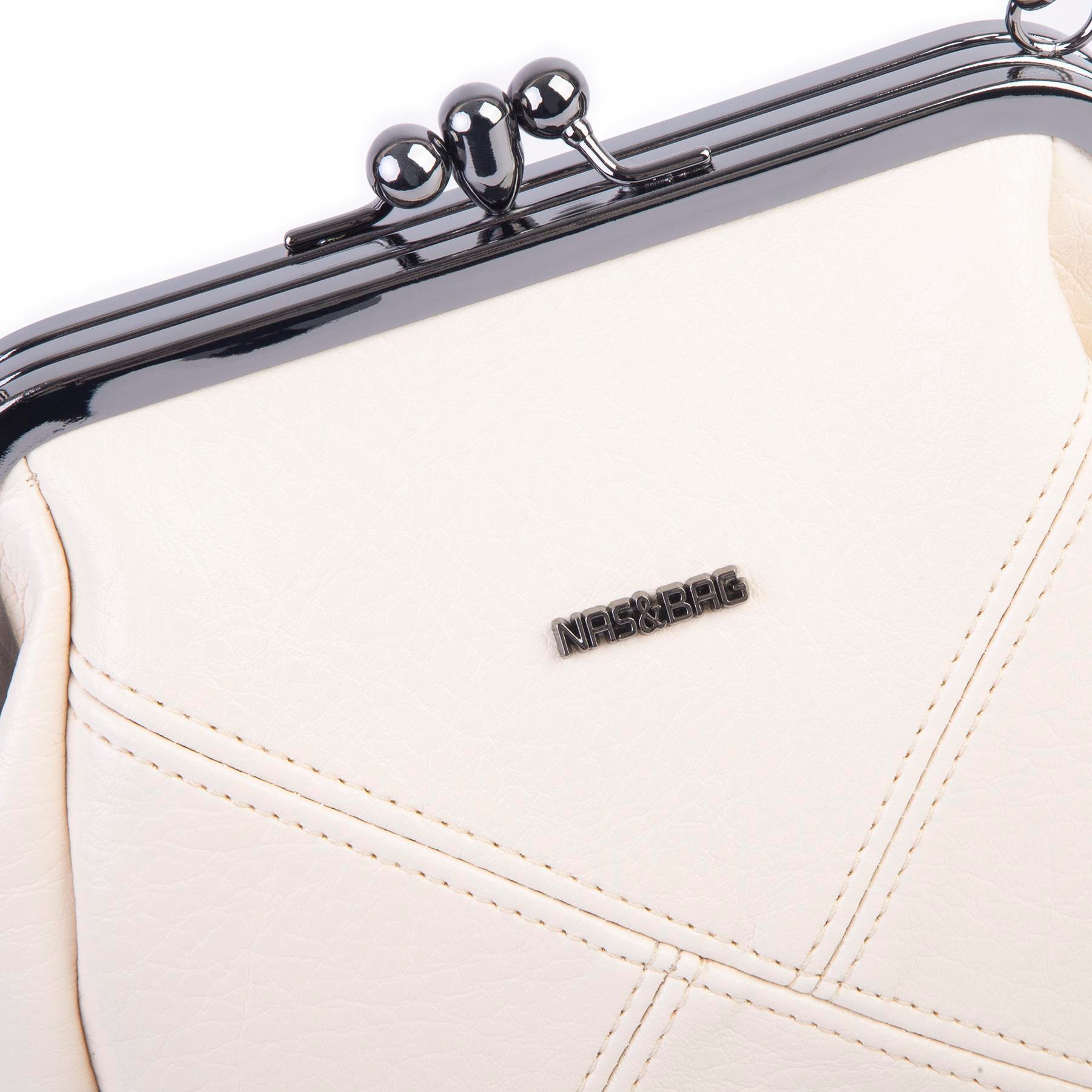Nas Bag Mini Vintage Burslu Klipsli Kadın Omuz ve Çapraz Çanta Krem Victoria ( 20x17 cm)